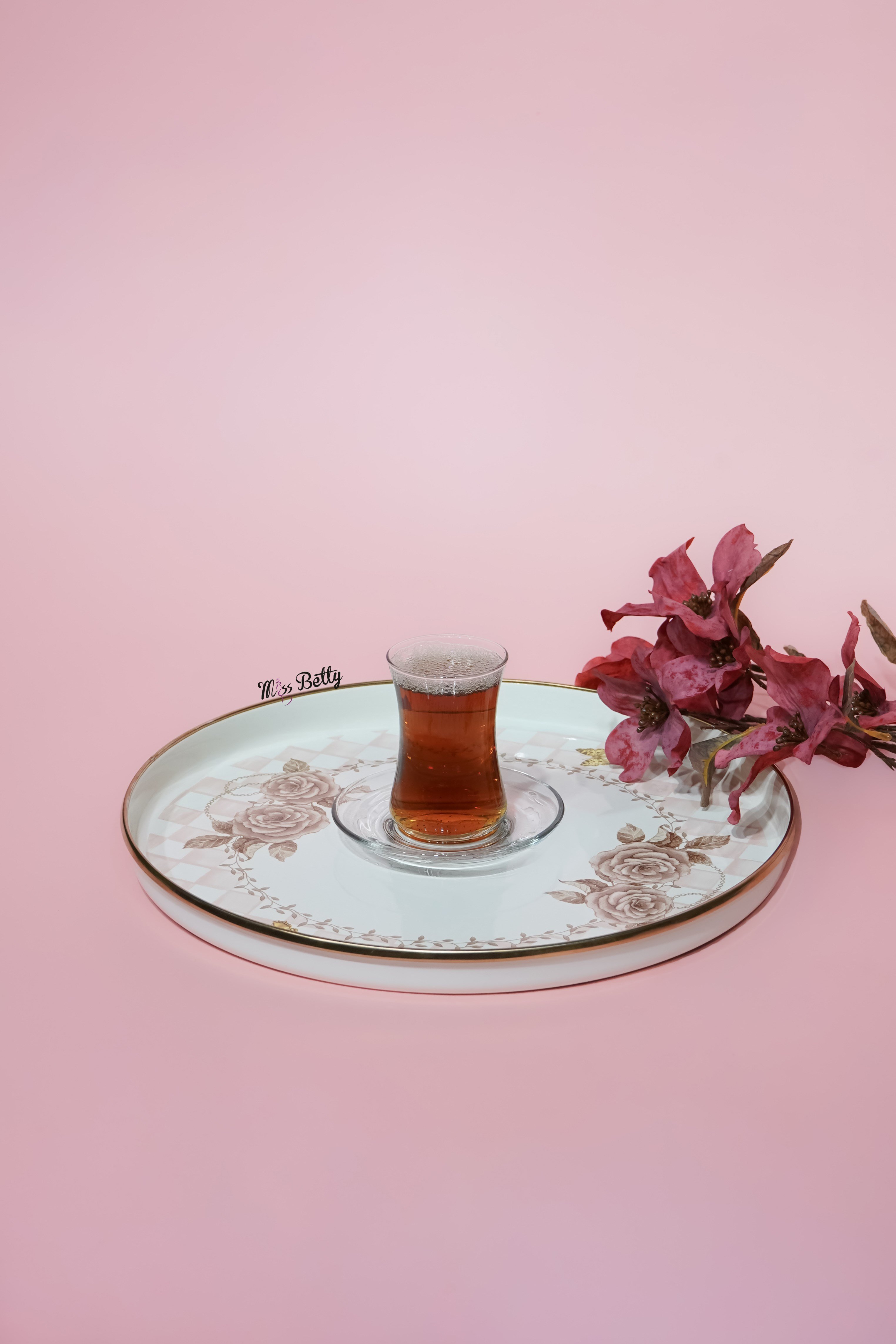 Rosadora Emaye Çay Tepsisi Dekoratif Vintage Servis Tepsisi