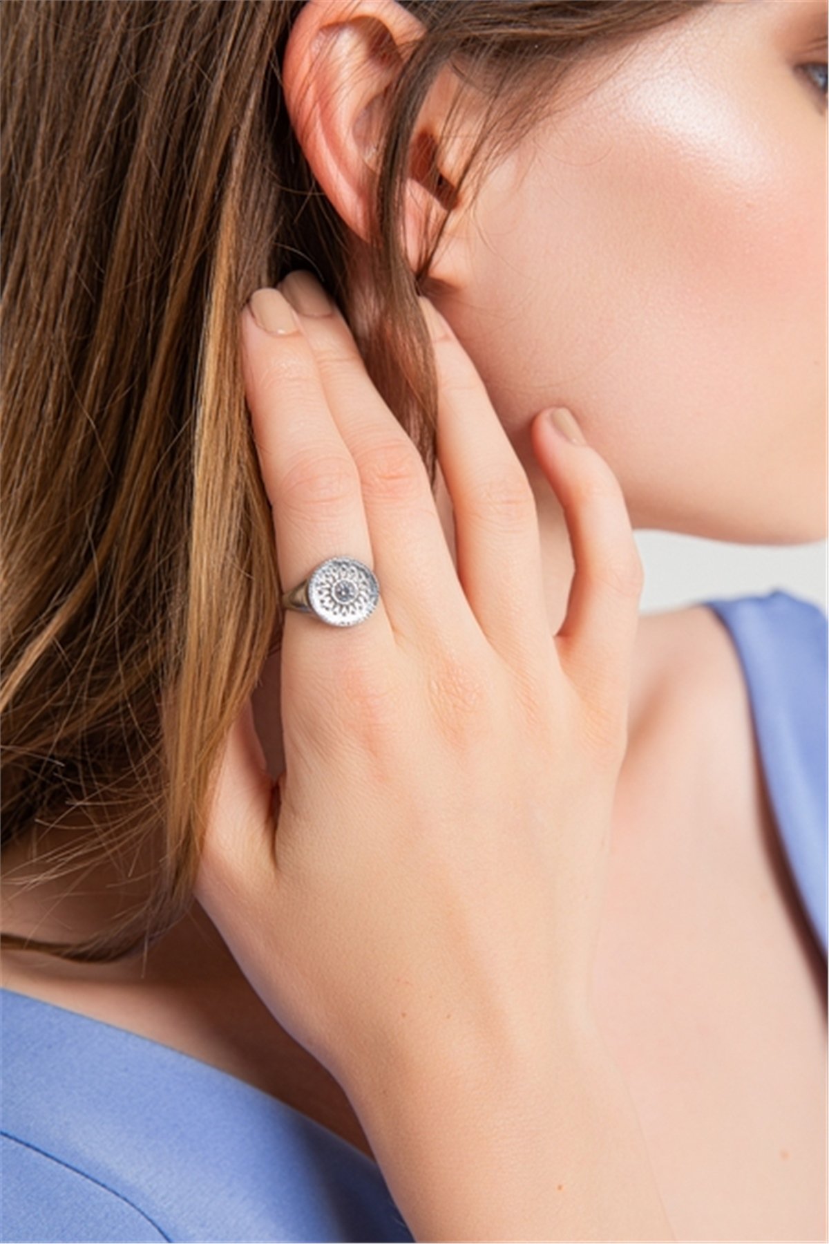 Sun Symboled Silver Plated Adjustable Desing Little Finger Ring