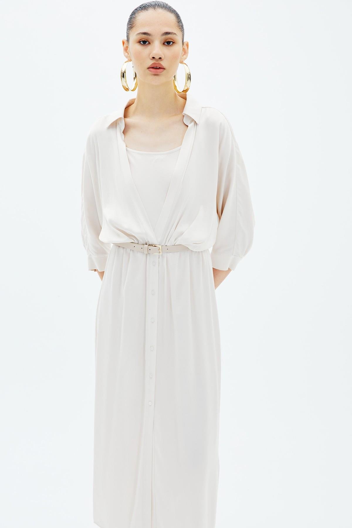 belted satin shirt dress Women Satin Collard Shirt Dress Midi Long Sleeve Belted Lace-up Office  Business
