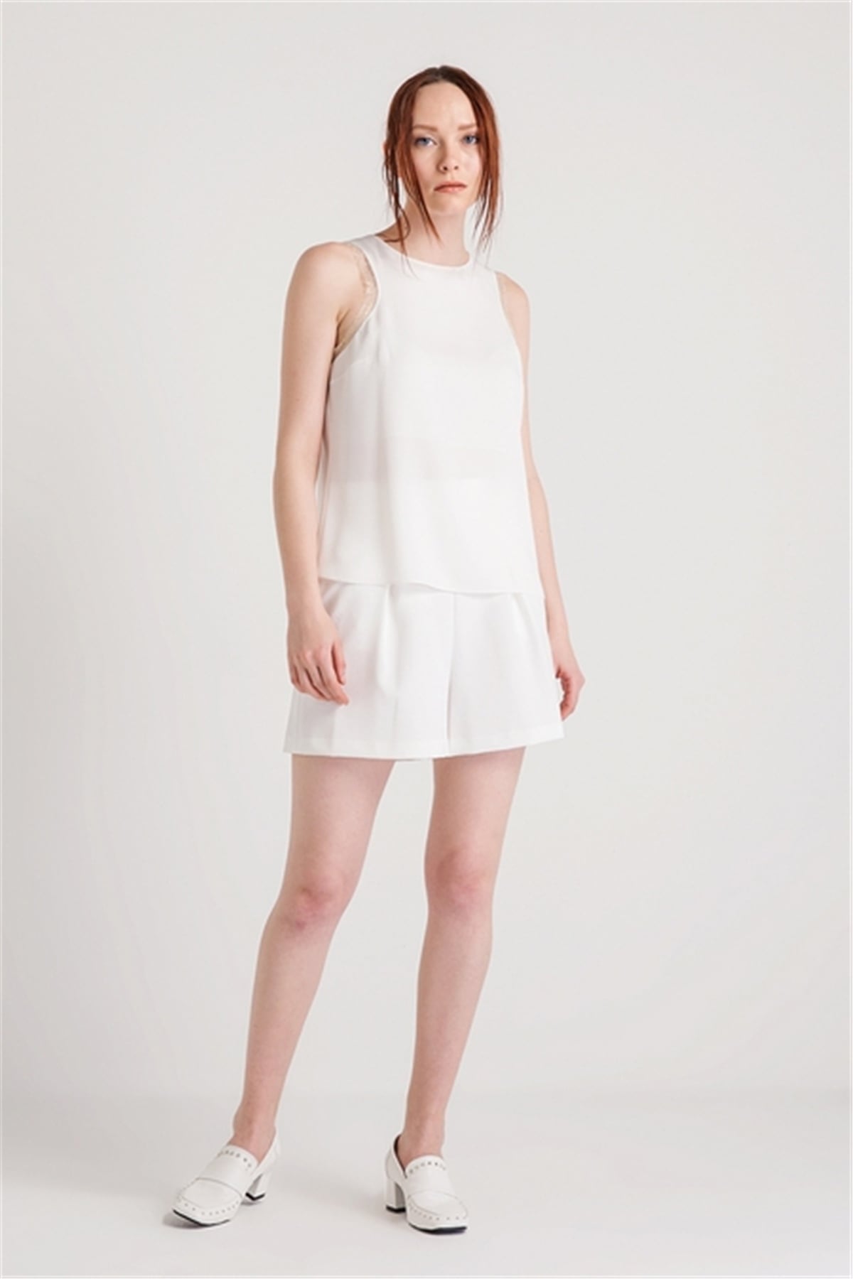 Sleeveless Blouse With Tulle Detail Hem | Rue Les Createurs
