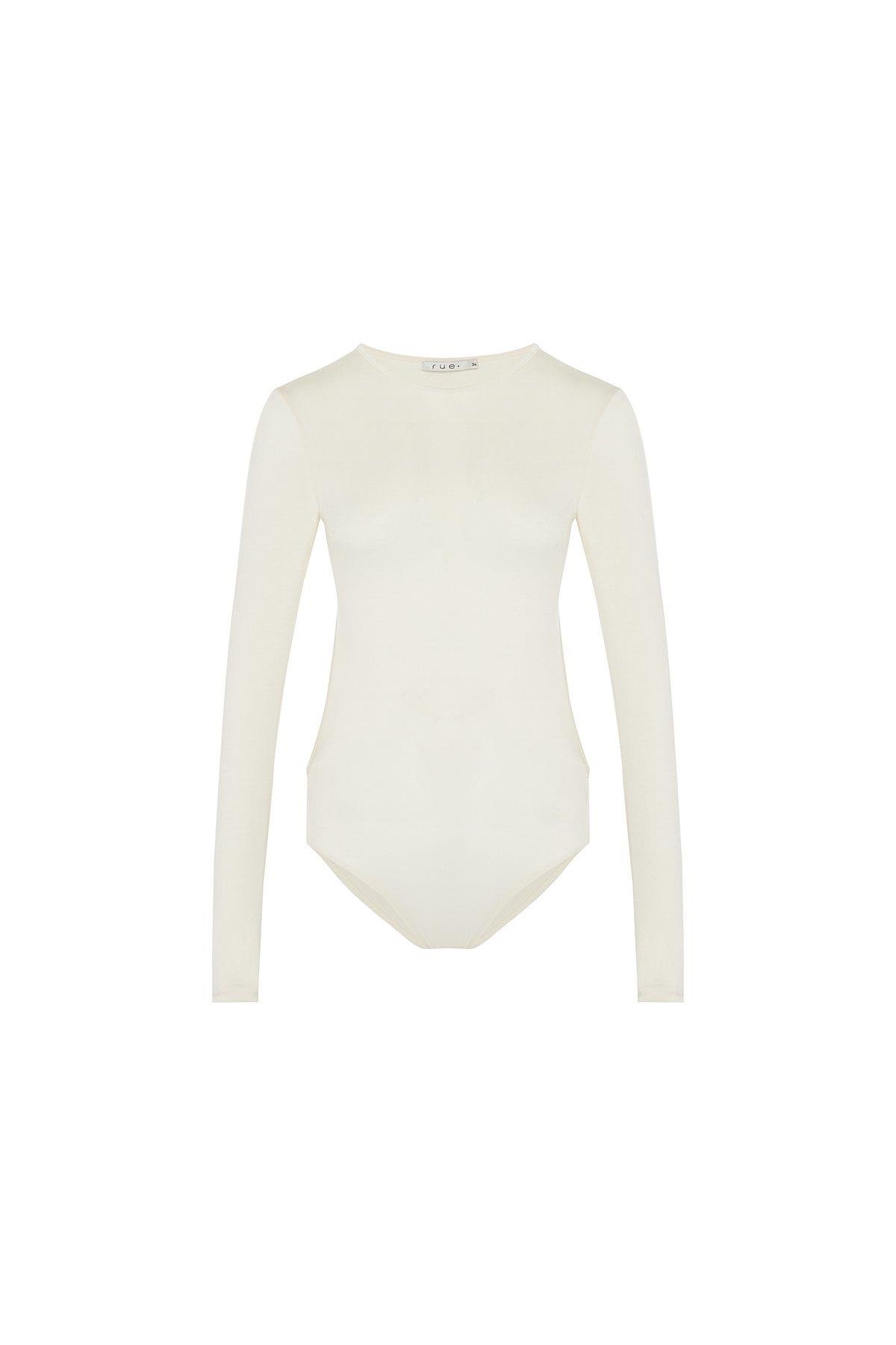 Open-Back Long-Sleeve Ecru Bodysuit | Rue Les Createurs