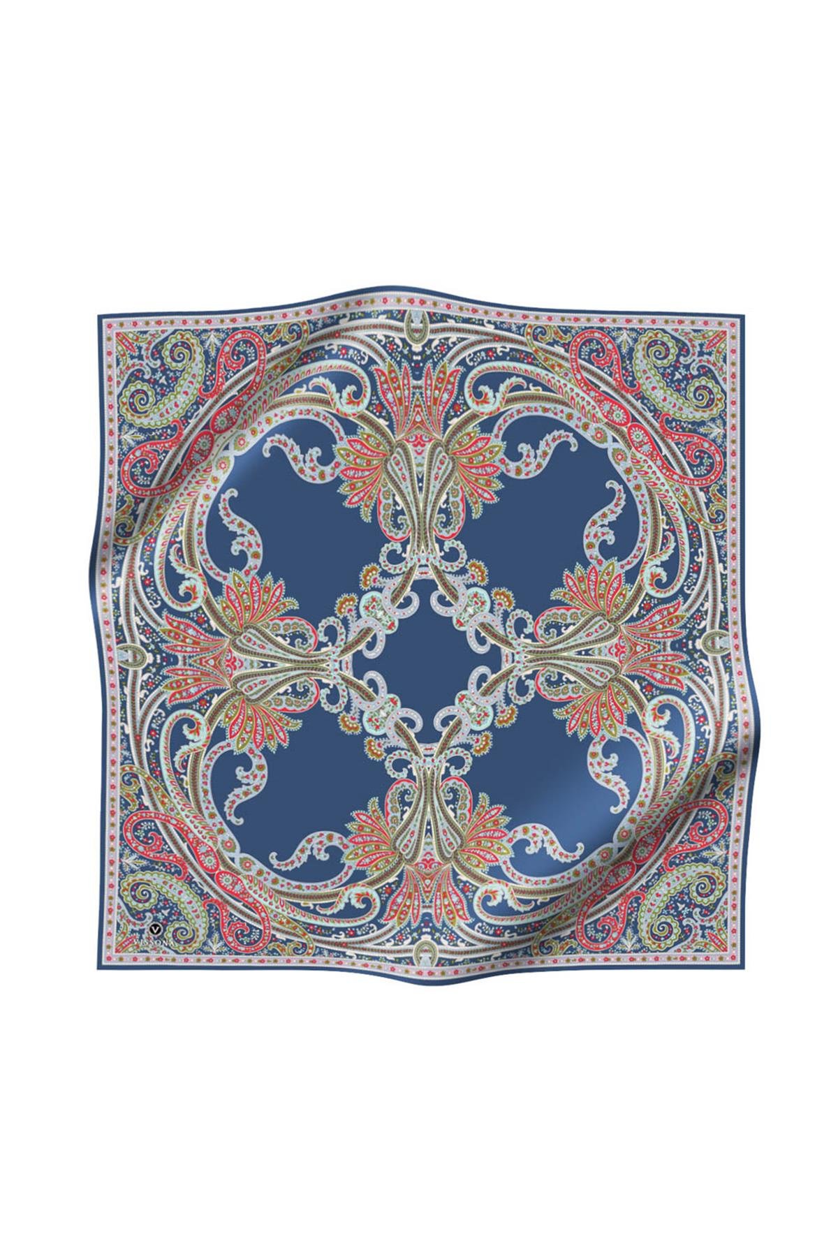 イラン、シルク銀柑シルクラグ/サイズ：60x90cm…..mp2。 100 Twill İpek Şal Desenli Saks - Nar Çiçeği Renkli 90x90 Eşarp