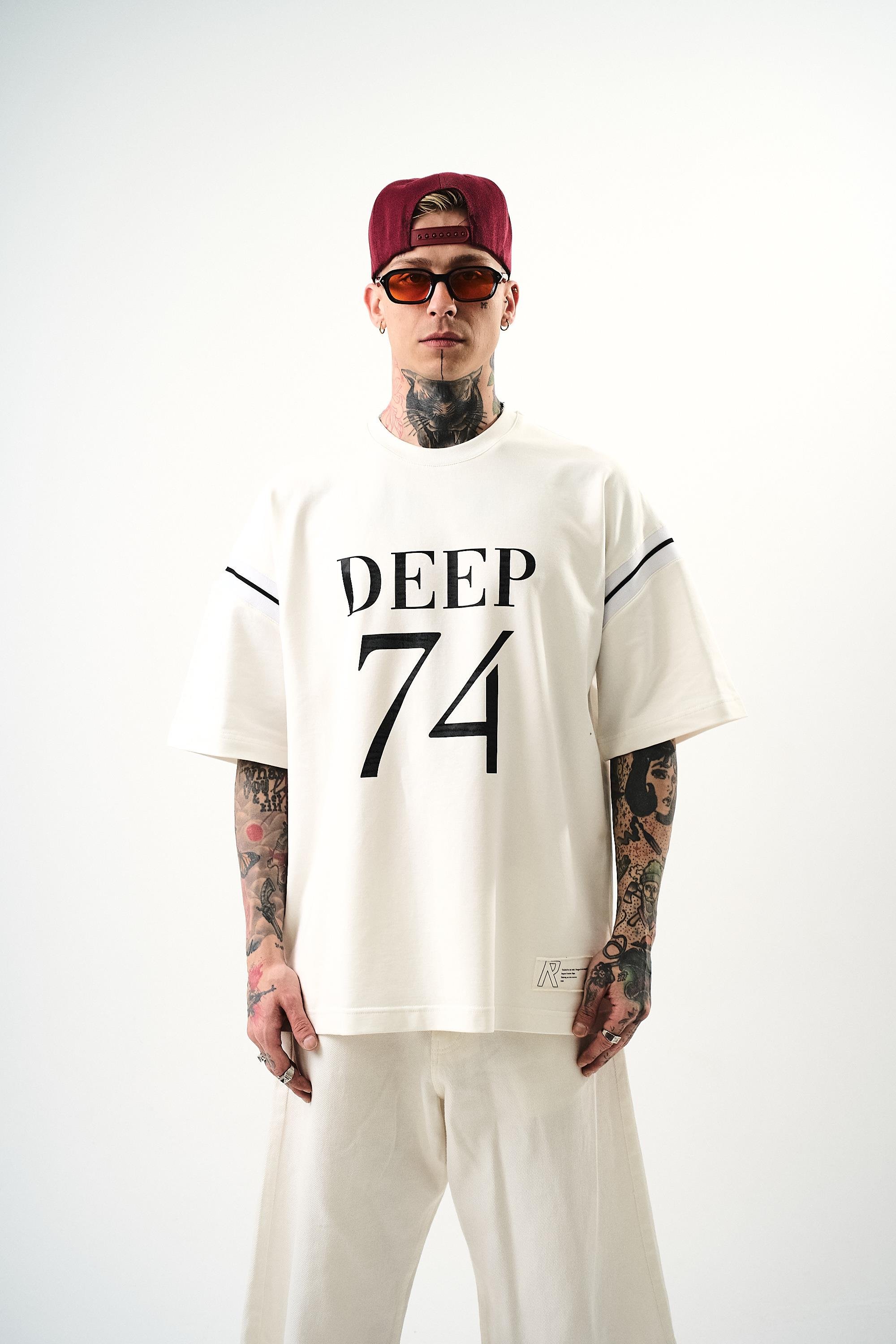 Erkek Deep 74 Baskılı Oversize T-Shirt Beyaz | Respire