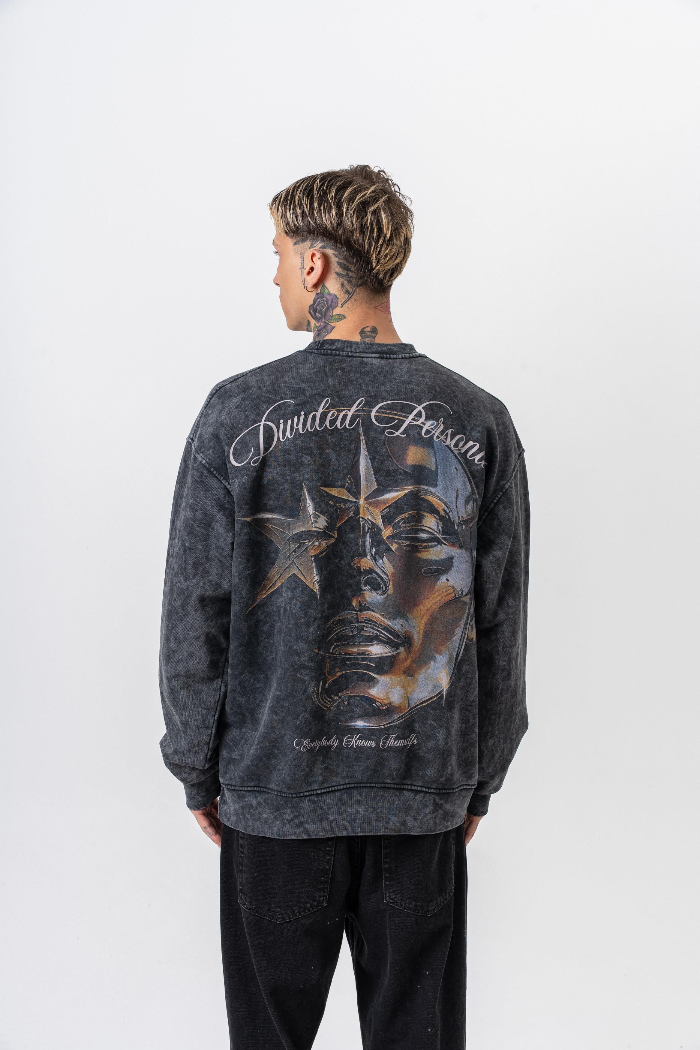 Erkek Divided Baskılı Yıkamalı Bisiklet Yaka Oversize Sweatshirt