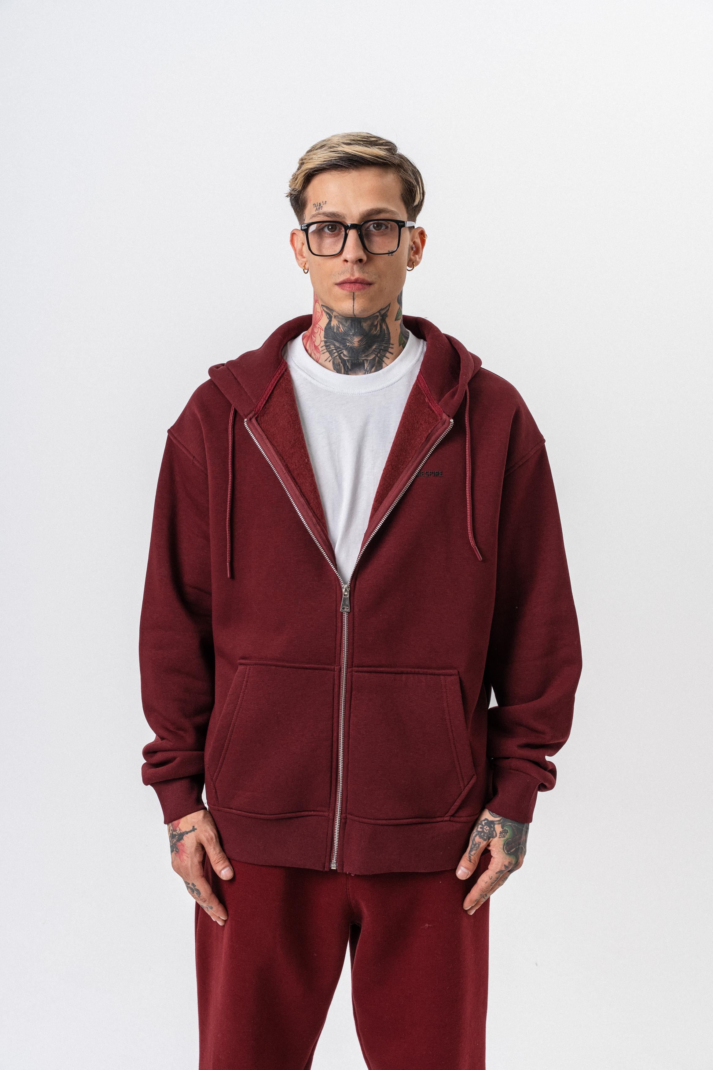 Erkek Respire Yazı Detaylı Kapüşonlu Basic Zip Oversize Hoodie