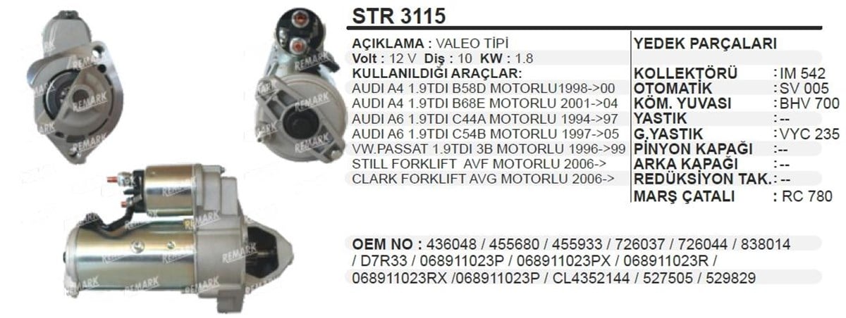 Marş Motoru 12V 10Diş Audi Vw A6/Passat 1 9 Tdı D7r Str3115 Wutse 17977N |  Ith Str3115 | ITHSTR3115 | Parcatikla.com