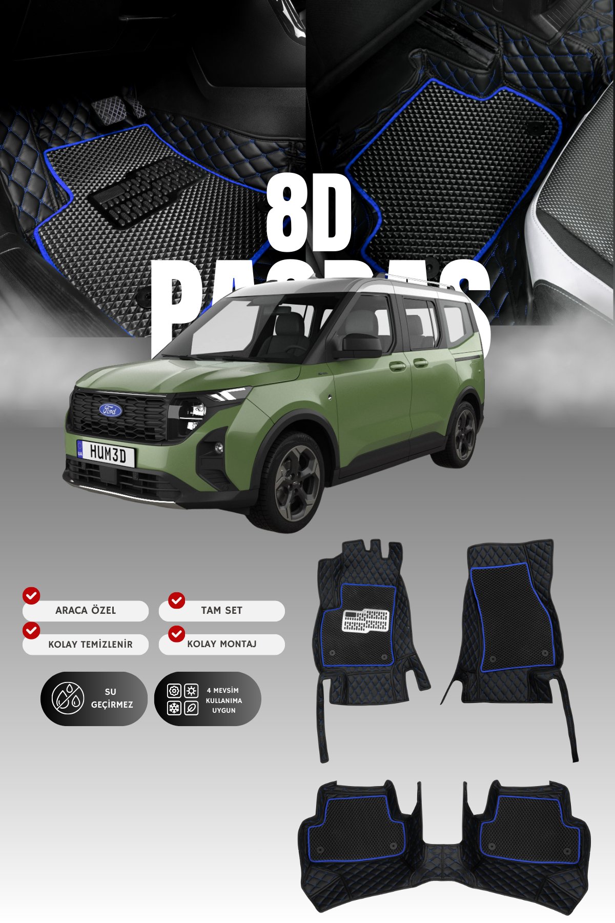 Ford Tourneo Courier (2024 ve sonrası) 8D Deri Havuzlu Oto Paspas