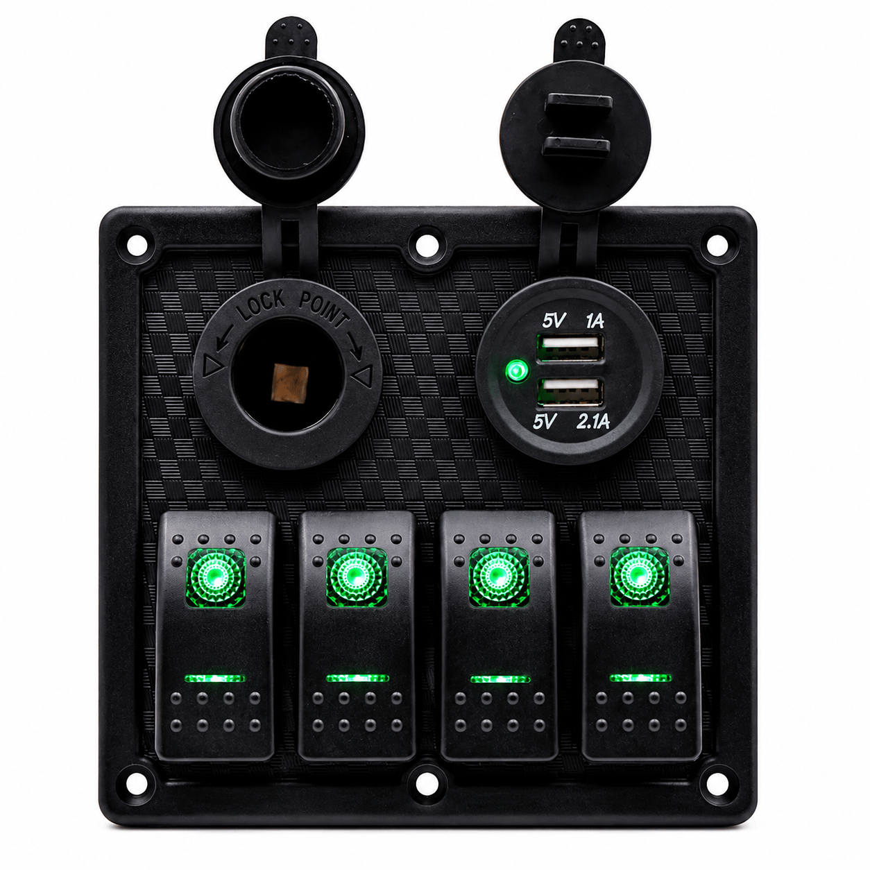 Labarka 4'lü Switch Panel USB + Çakmaklık Yeşil LED'li