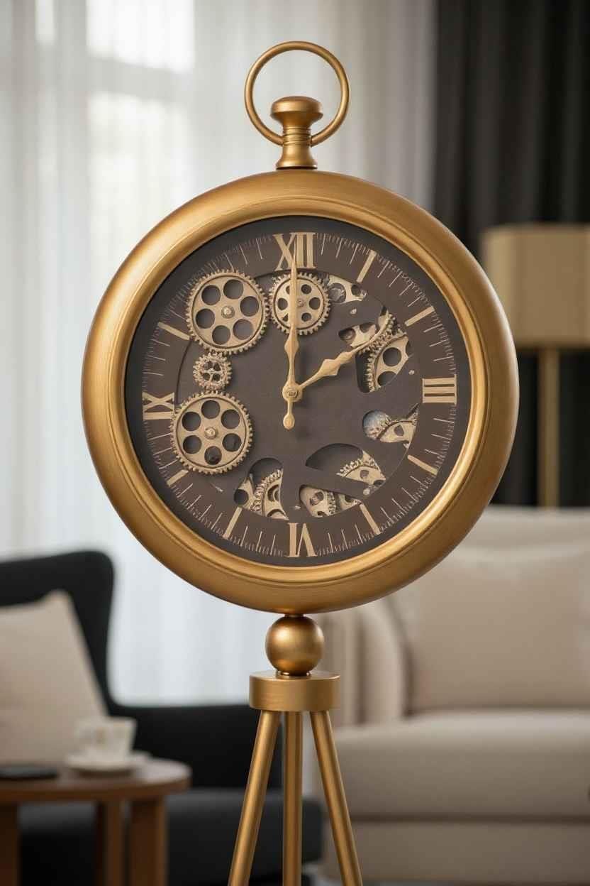 Heritage Gold Çarklı Tripod Ayaklı Dekoratif Saat