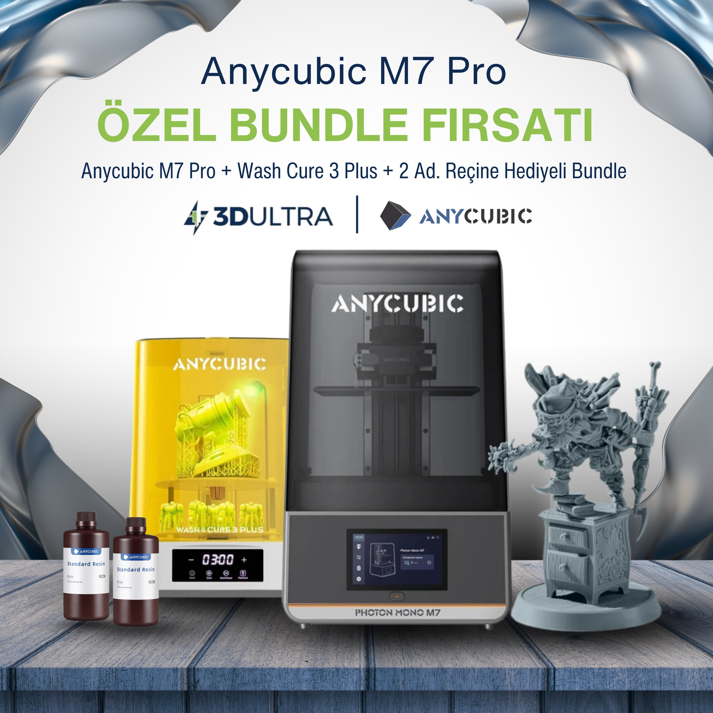 Anycubic M7 Pro + Wash Cure 3 Plus Bundle (Reçine Hediyeli)