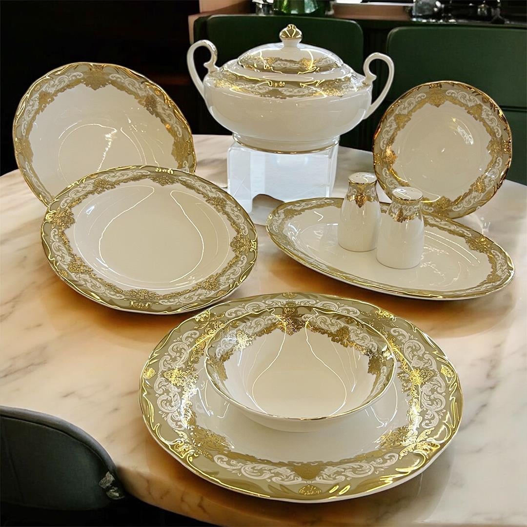 Queen's of England - Jasmine 61 Parça 12 Kişilik Porselen Yemek Takımı