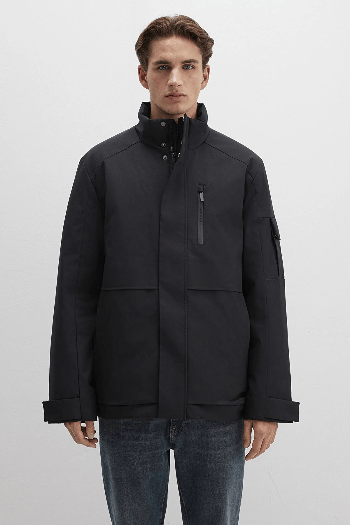 冬月ページ Mavi Loose Fit Dik Yaka Fermuarlı Erkek Mont 0110540-71379 SİYAH