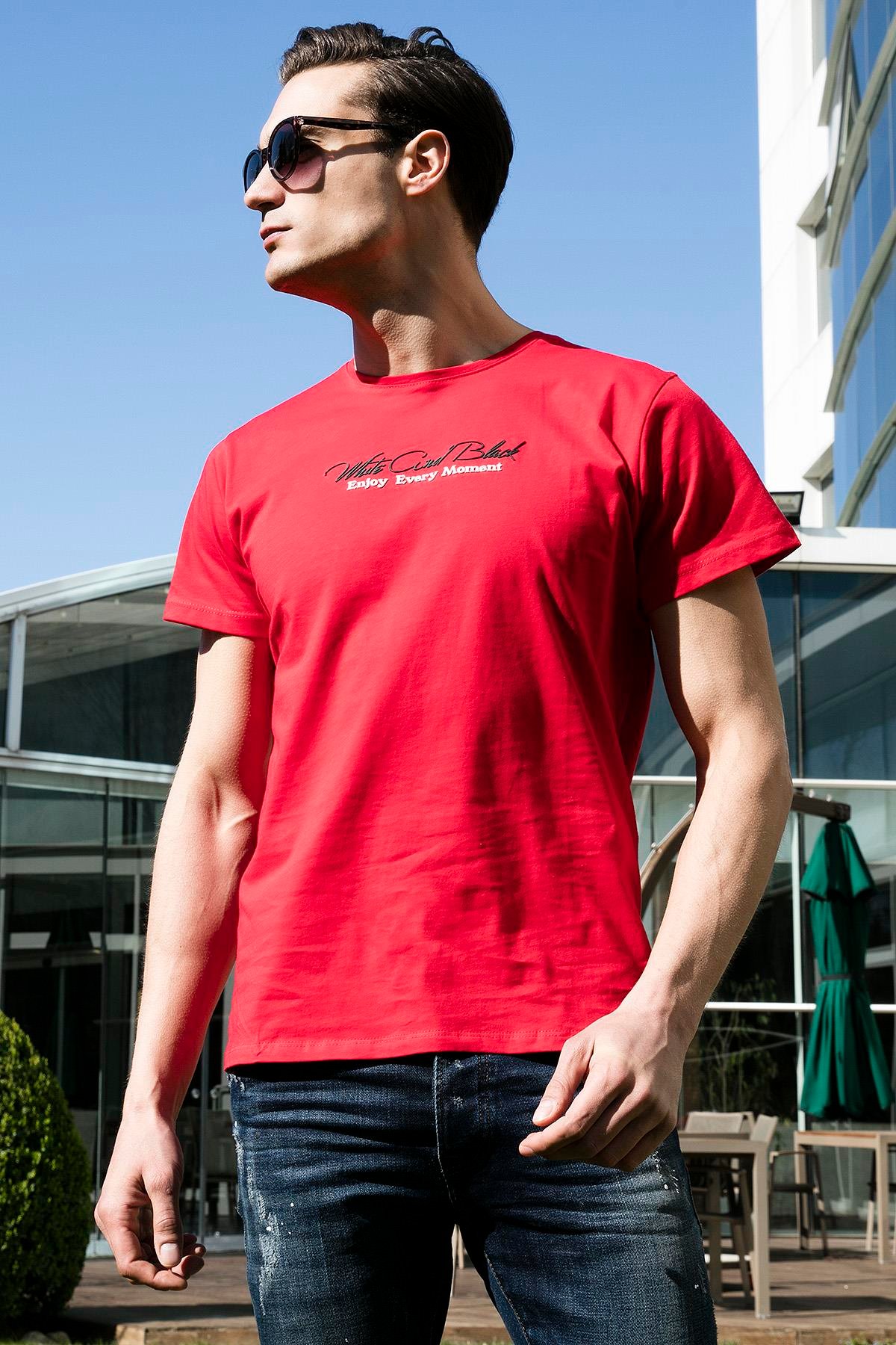 Buratti Pamuklu Slim Fit Bisiklet Yaka Yazılı Erkek T Shirt