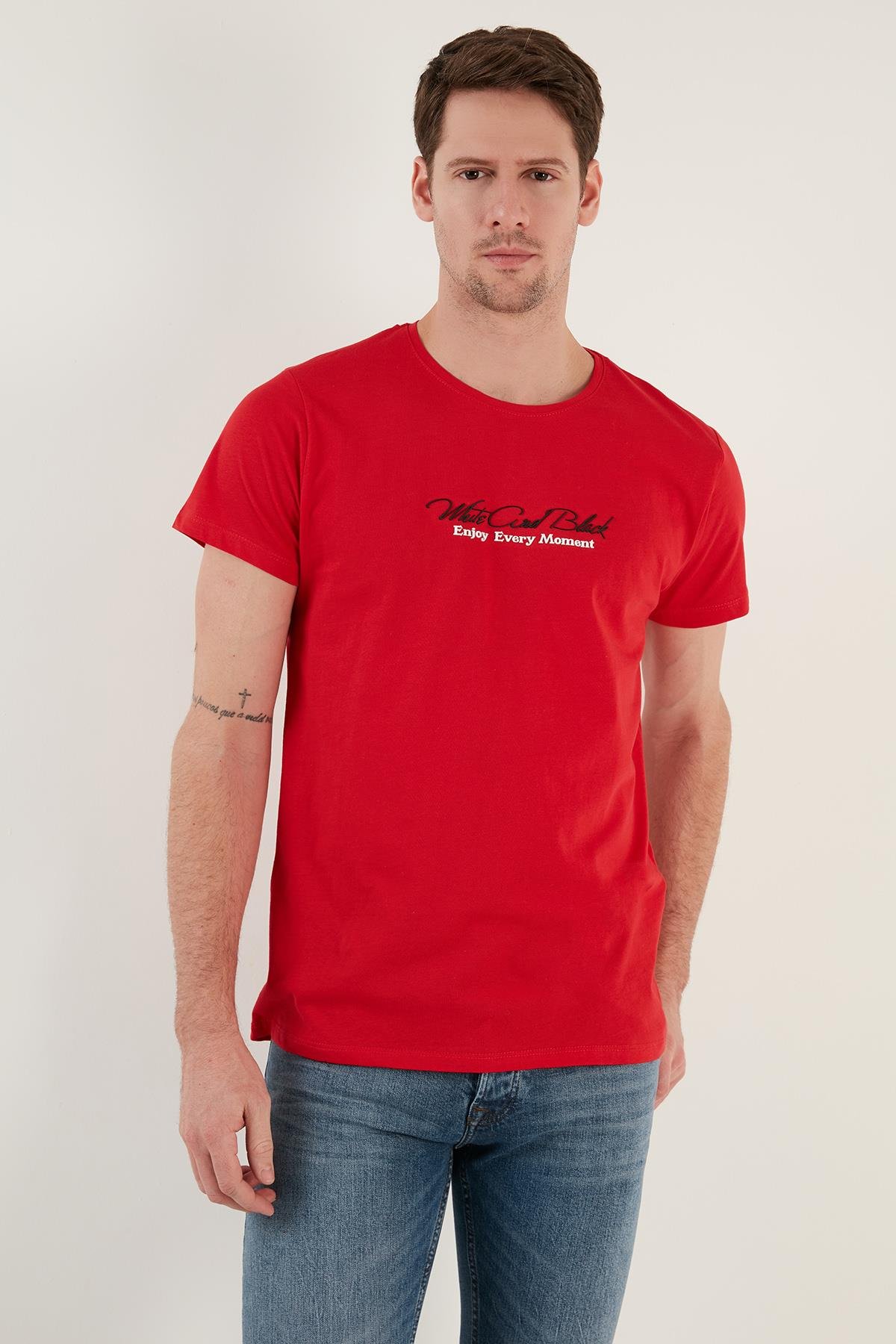 Buratti Pamuklu Slim Fit Bisiklet Yaka Yazılı Erkek T Shirt