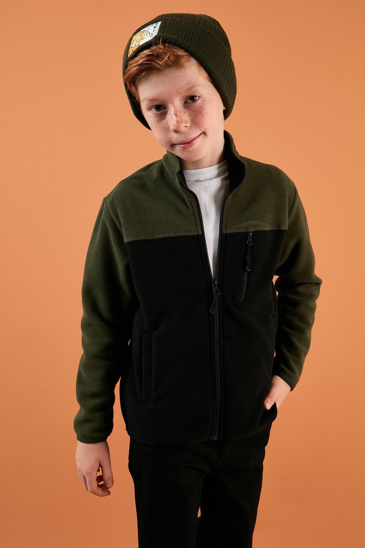 Lela Yumuşak Dokulu Fermuarlı Renk Bloklu Dik Yaka Cepli Unisex