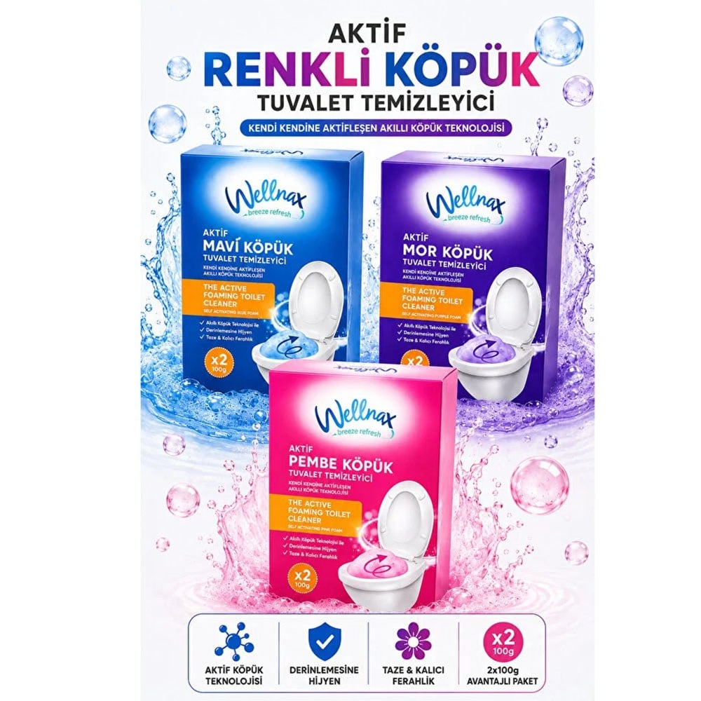 Wellnax Breeze Refresh 3'lü Aktif Köpük Tuvalet Temizleyici 6x100 g