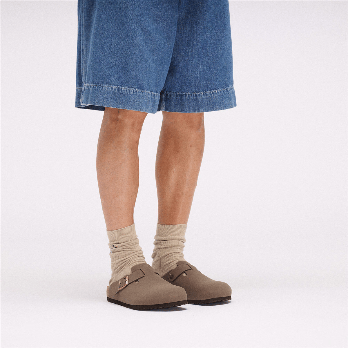 Birkenstock Boston Birko-Flor Nubuk Unisex Terlik, Açık Kahve
