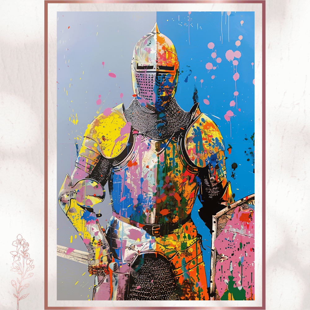 Renk Patlamalı Zırhlı Şövalye - Modern Art Pvc Tablo - Hemen İncele