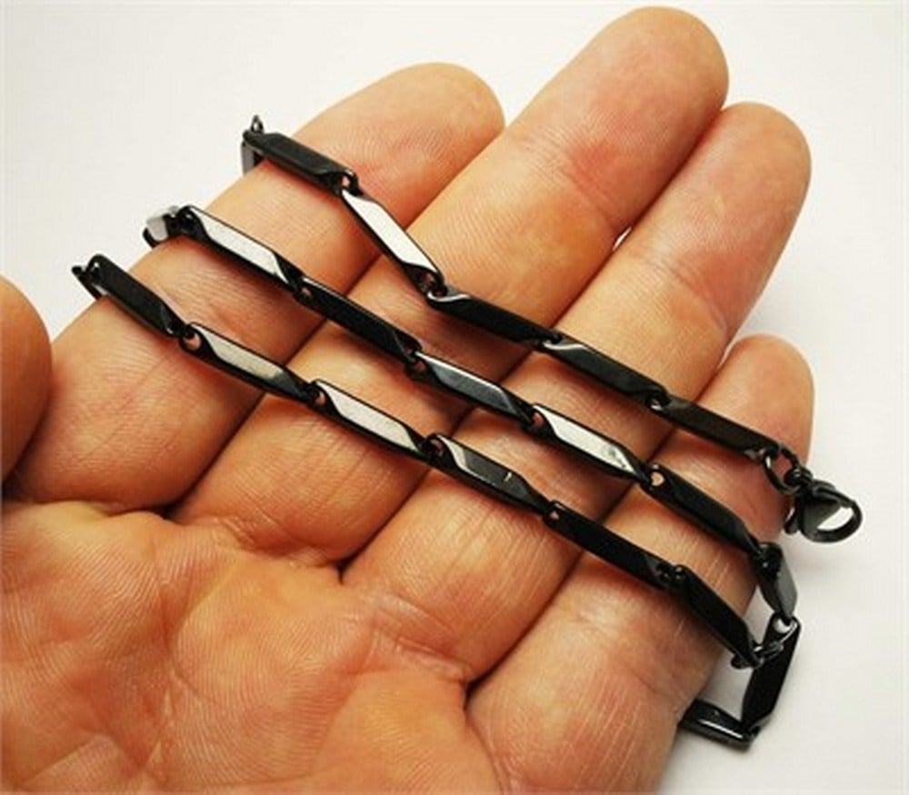 Çelik Erkek Kolye Zincir Metalik Siyah Renkli Model