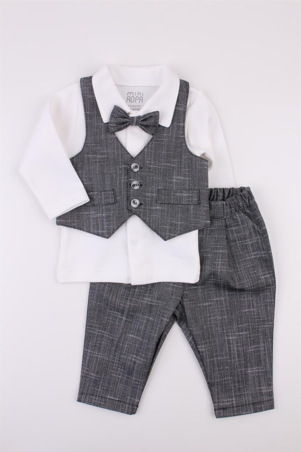 Antrasit Yelekli Erkek Bebek Takım Bebek Takım Elbise Özel Gün Kıyafeti