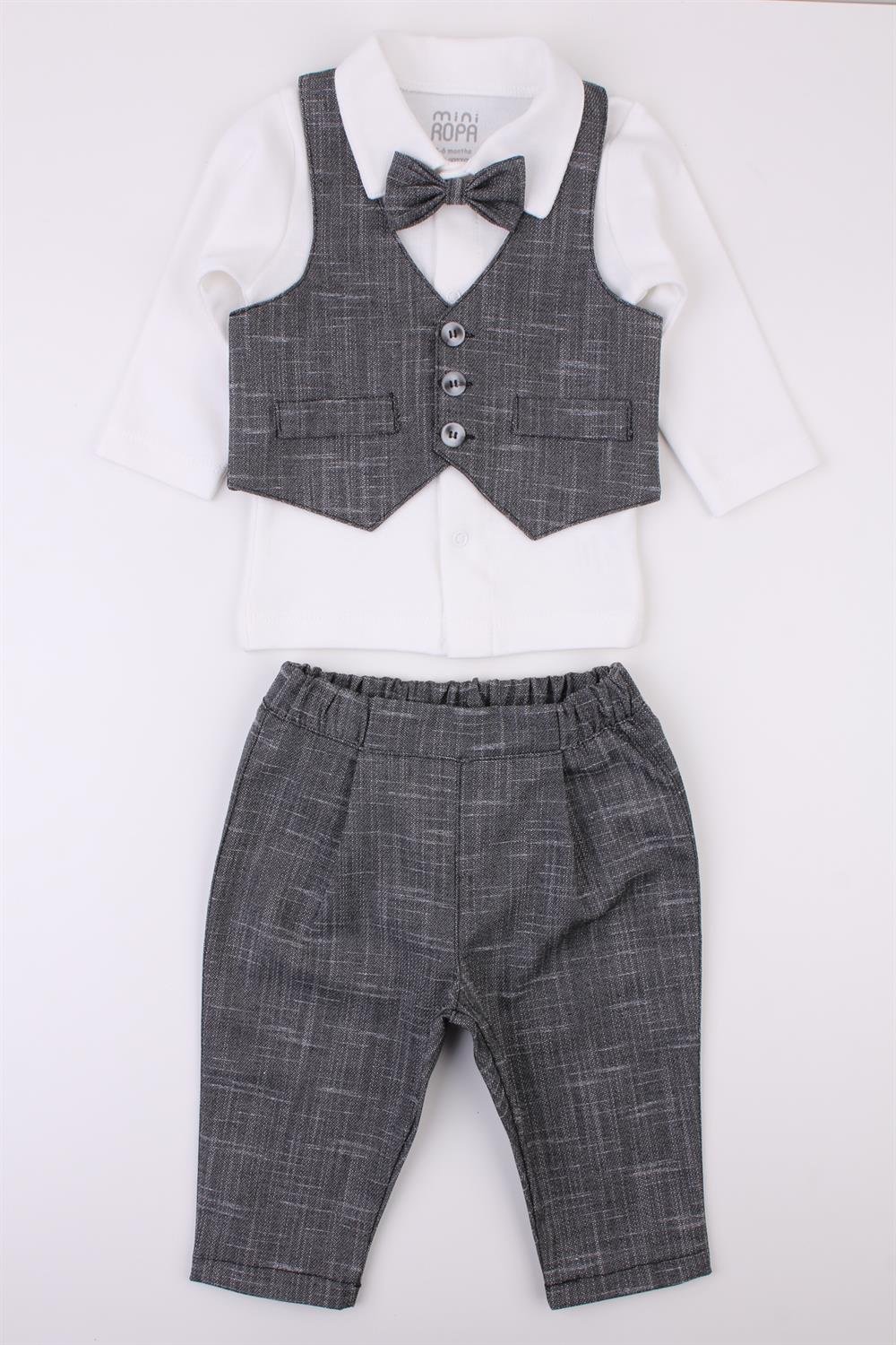 Antrasit Yelekli Erkek Bebek Takım Bebek Takım Elbise Özel Gün Kıyafeti