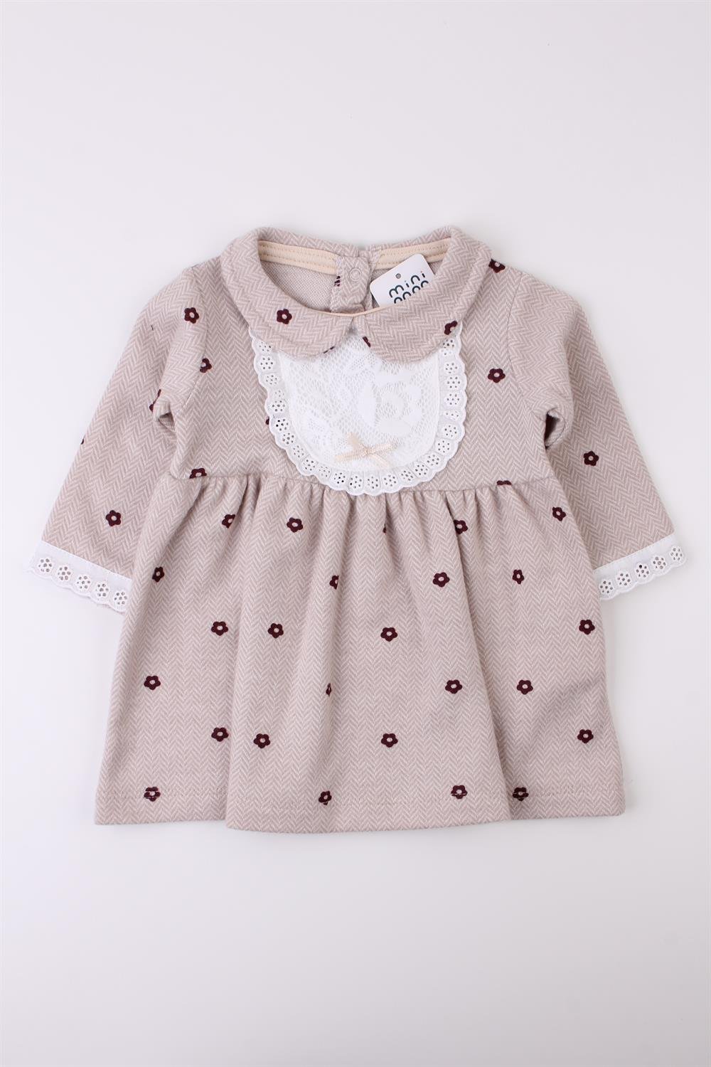 Bebe Yaka Dantel Detaylı Kışlık Bebek Elbise