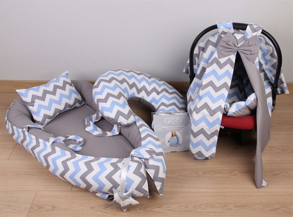 Şeritli 5 Parça Anne Yanı Yatağı Babynest Seti Aynı Gün Kargo Miniropa'da