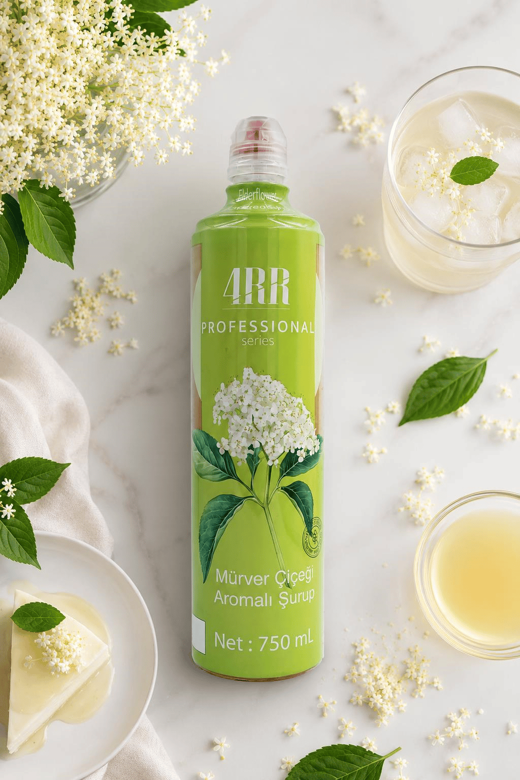 4RR Mürver Çiçeği Aromalı Kahve & Kokteyl & İçecek Şurubu 750 Ml