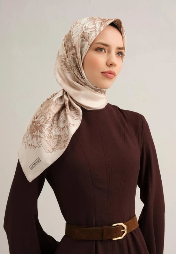 トップス aru Armine Sura İpek Eşarp 9330-80 Krem Karışık Desen Renk:Krem,kahverengi