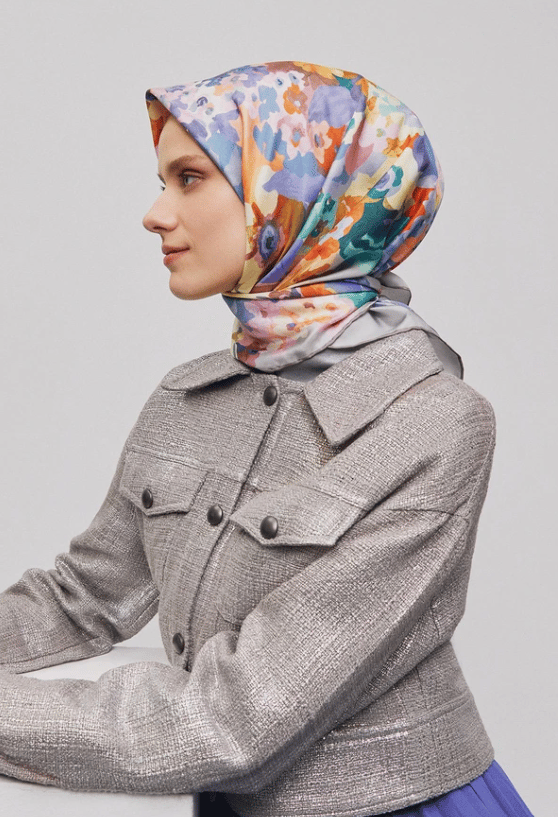 Armine Sura İpek Eşarp 9334-32 Gri Karışık Desen Renk:Gri,turuncu