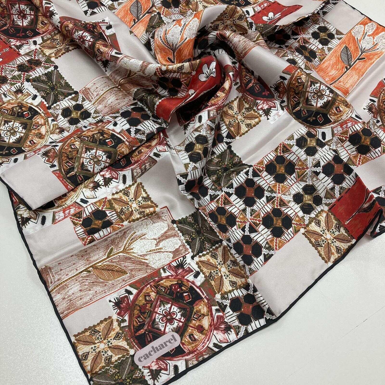 Cacharel Stone Black Ethnic Pattern Twill Silk Scarf 7204313 914 Colour Stone colour black grey brown dark burgundy green white