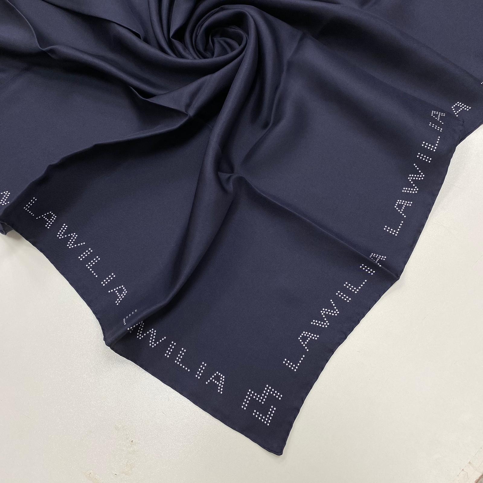 L'awilia Navy Blue Edged Framed Solid Color Twill Silk Scarf 26271