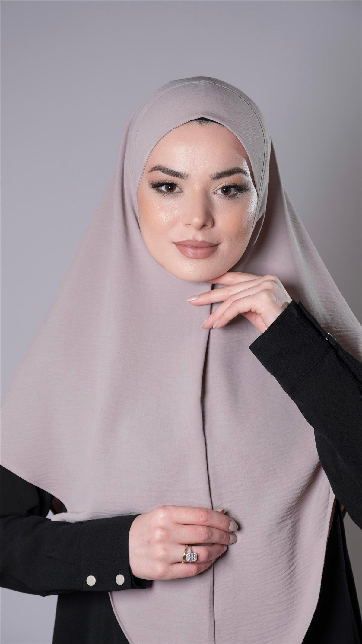 Taş Pratik Hazır Geçmeli Tesettür Eşarp Aerobin Kumaş Düz Hijab 2309_46