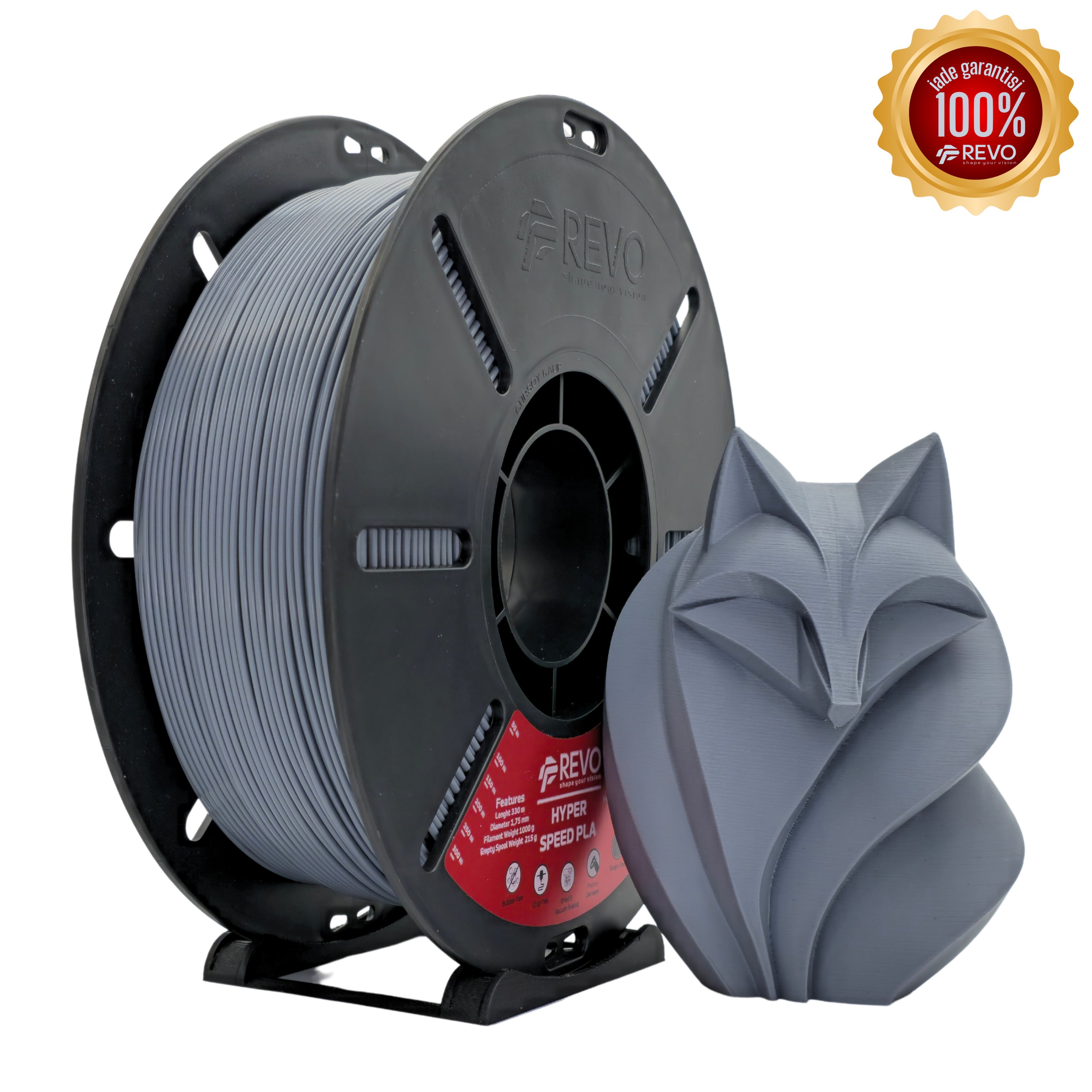 Revo | Hyper Speed PLA Gri Filament – Hızlı ve Pürüzsüz 3D