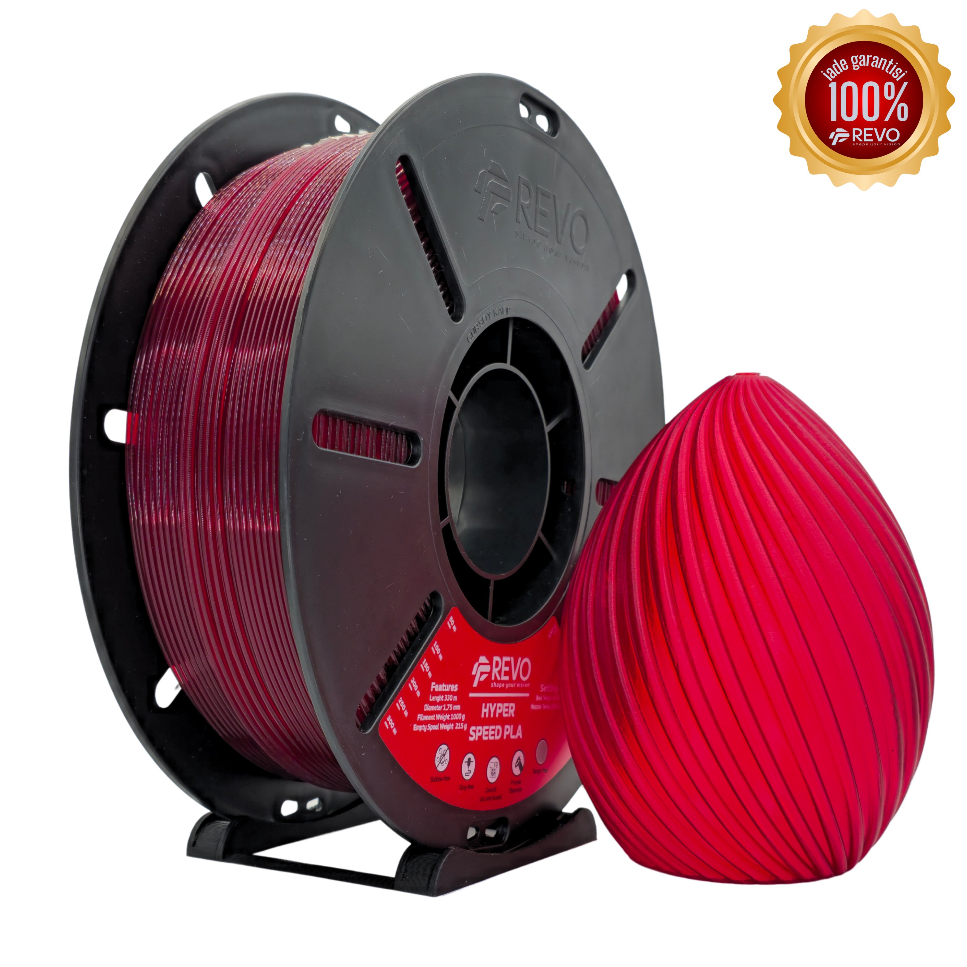 Hyper Speed PLA Şeffaf Kırmızı Filament – Hızlı ve Pürüzsüz 3D