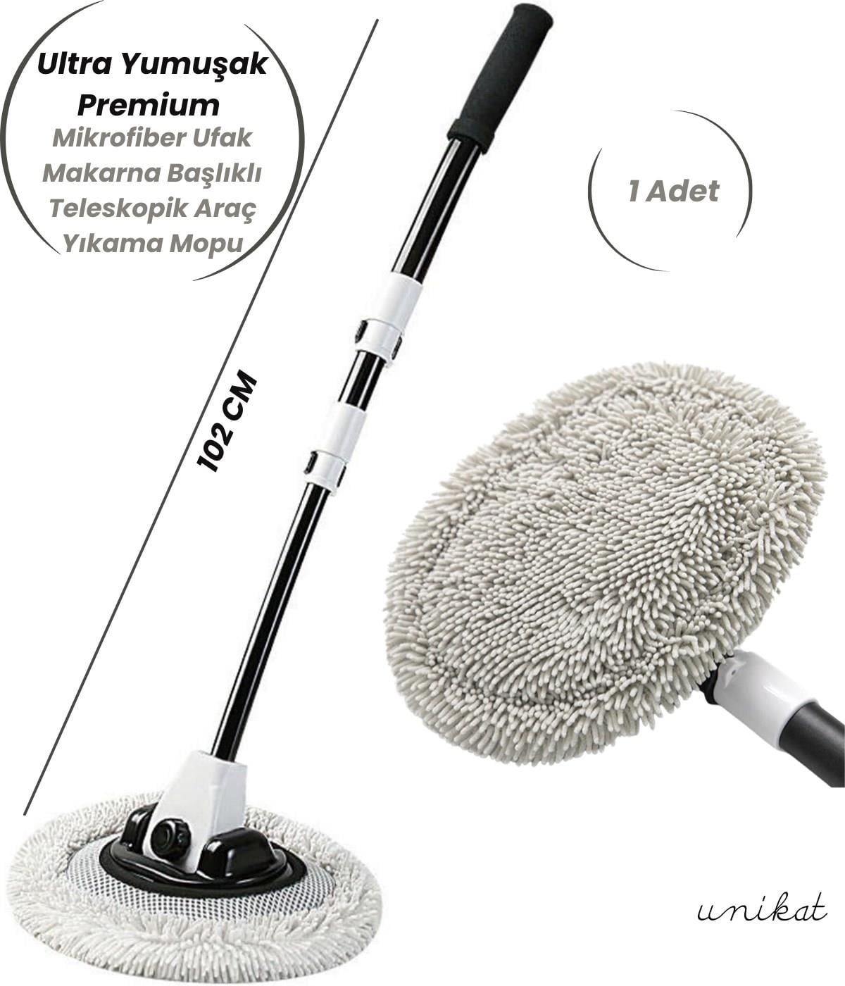 Teleskopik Ufak Makarna Mikrofiber Yıkama Mopu | Unikat Car Clean