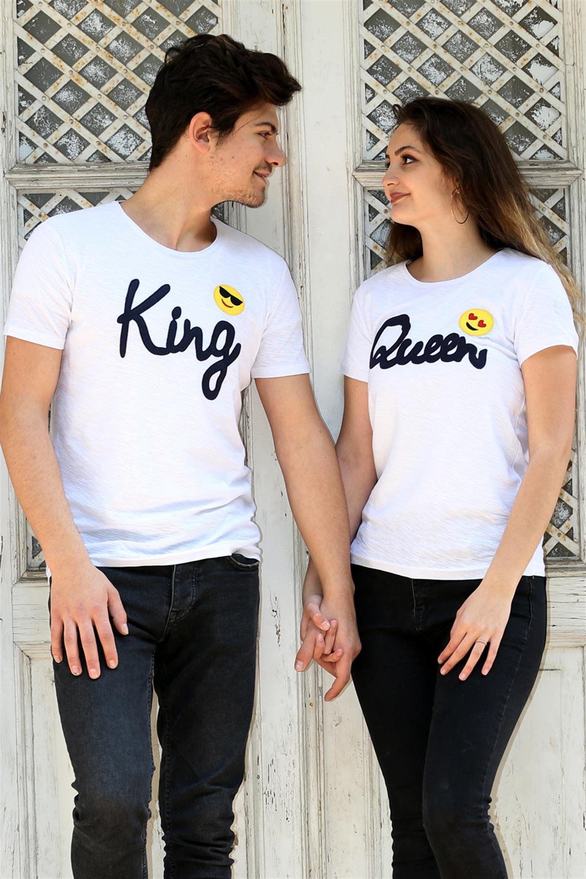King Queen Baskılı Beyaz Sevgili Tişörtleri giygit.com | Bay ve Bayan Giyim  ve Sevgili Kombinleri