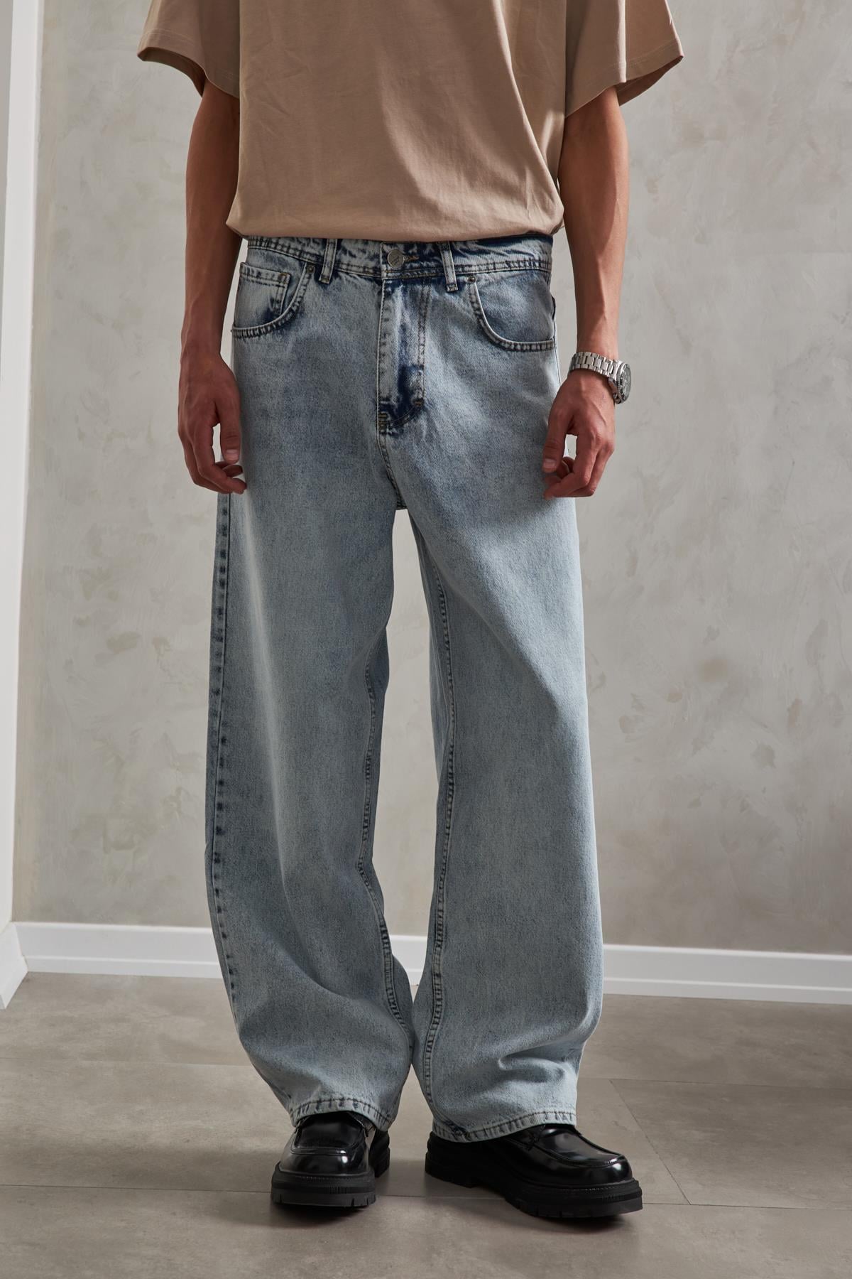 Erkek Ekstra Baggy Jean Pantolon indigo mavi