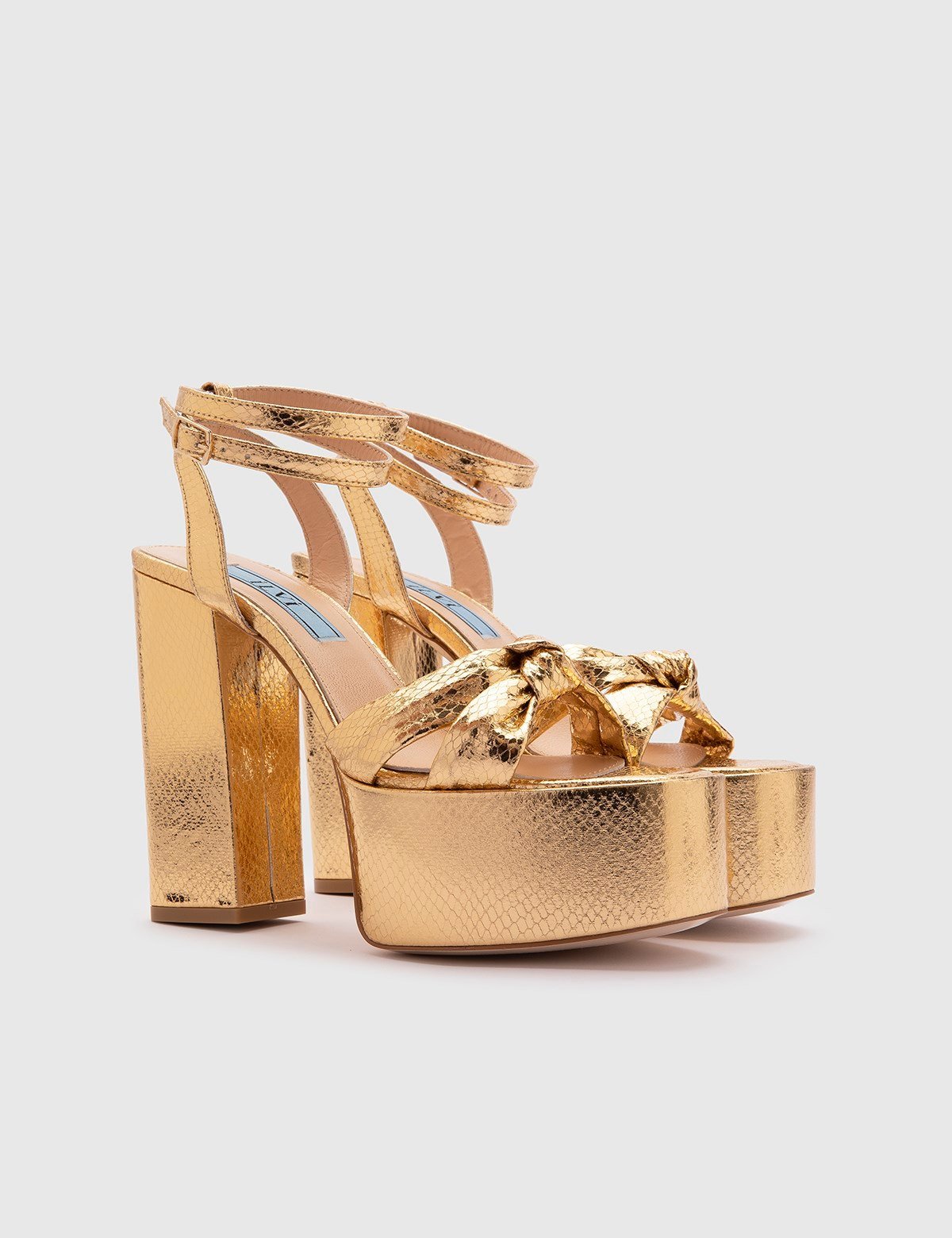 Alcott Gold Leather Women's Heeled Sandal with Snake Print