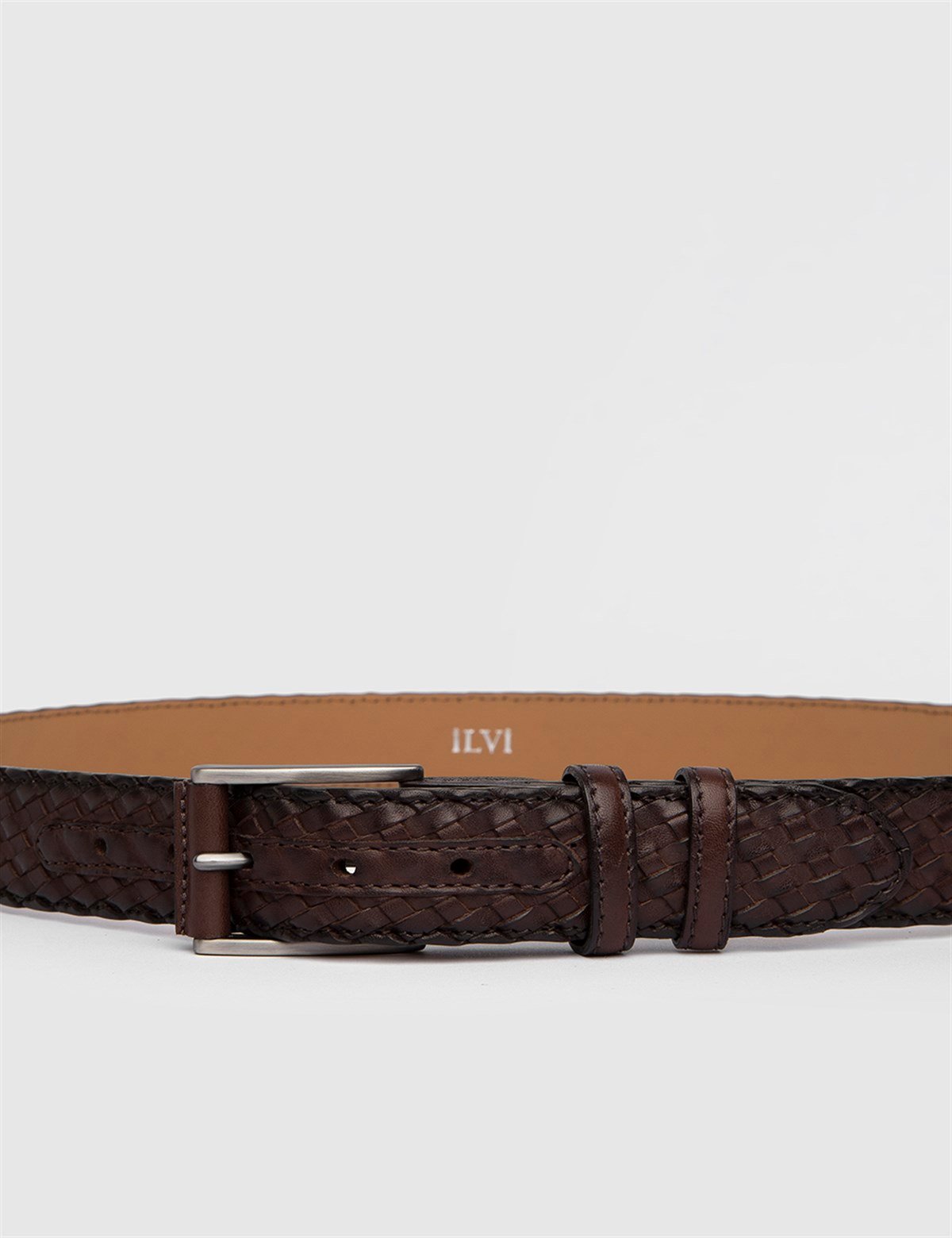 Bardi Brown Woven Leather Men's Belt - İLVİ