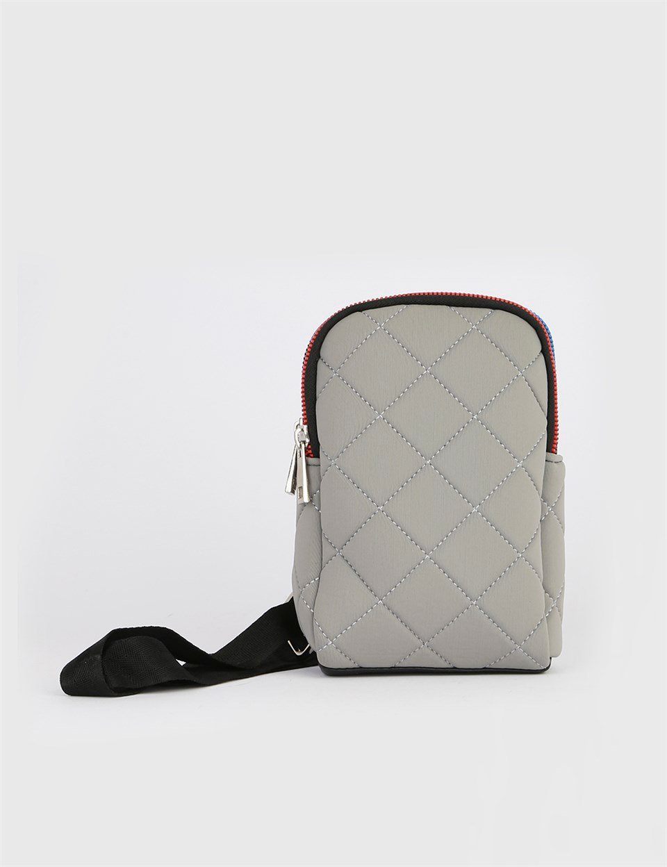 Grey fabric backpack top