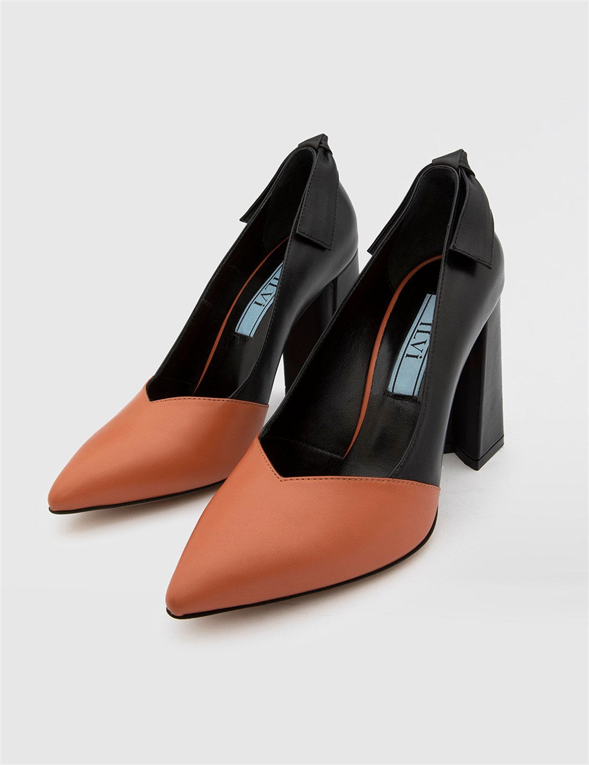 Daphne Hakiki Deri Kadın Kiremit Siyah Topuklu Ayakkabı - iLVi