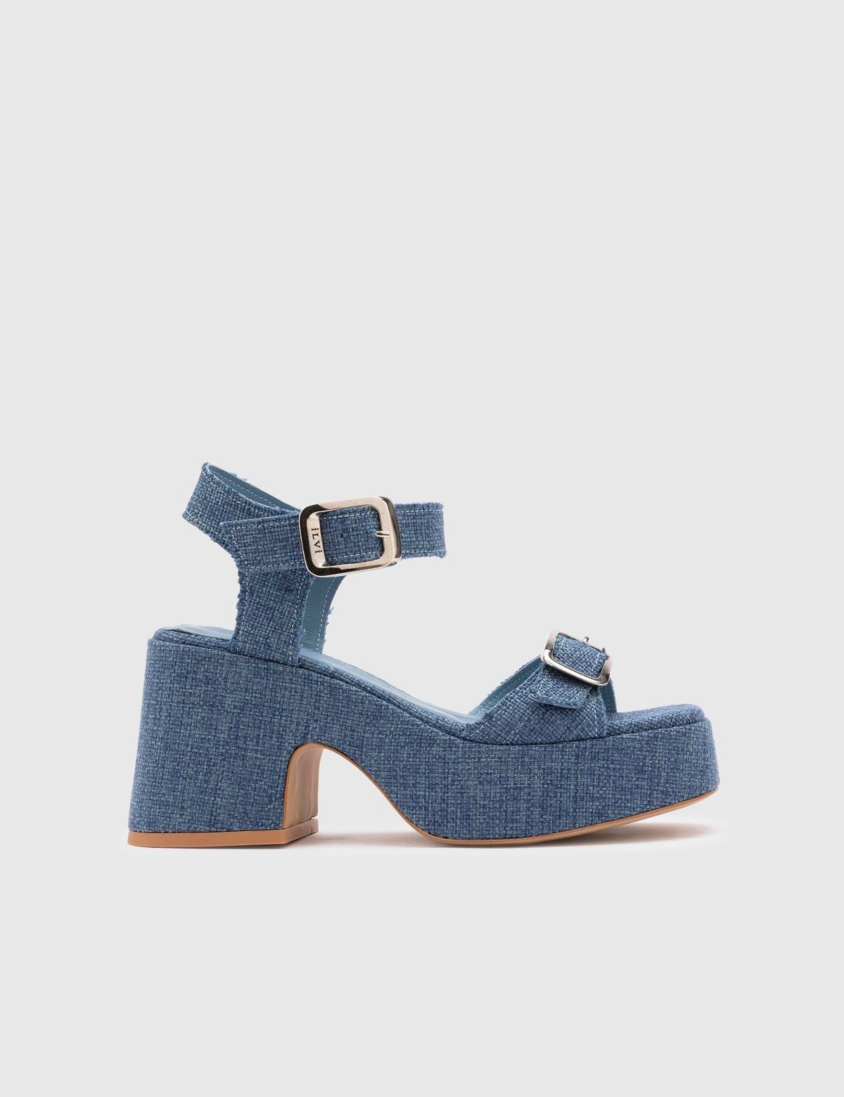 Edina Blue Denim Women's Sandal - İLVİ