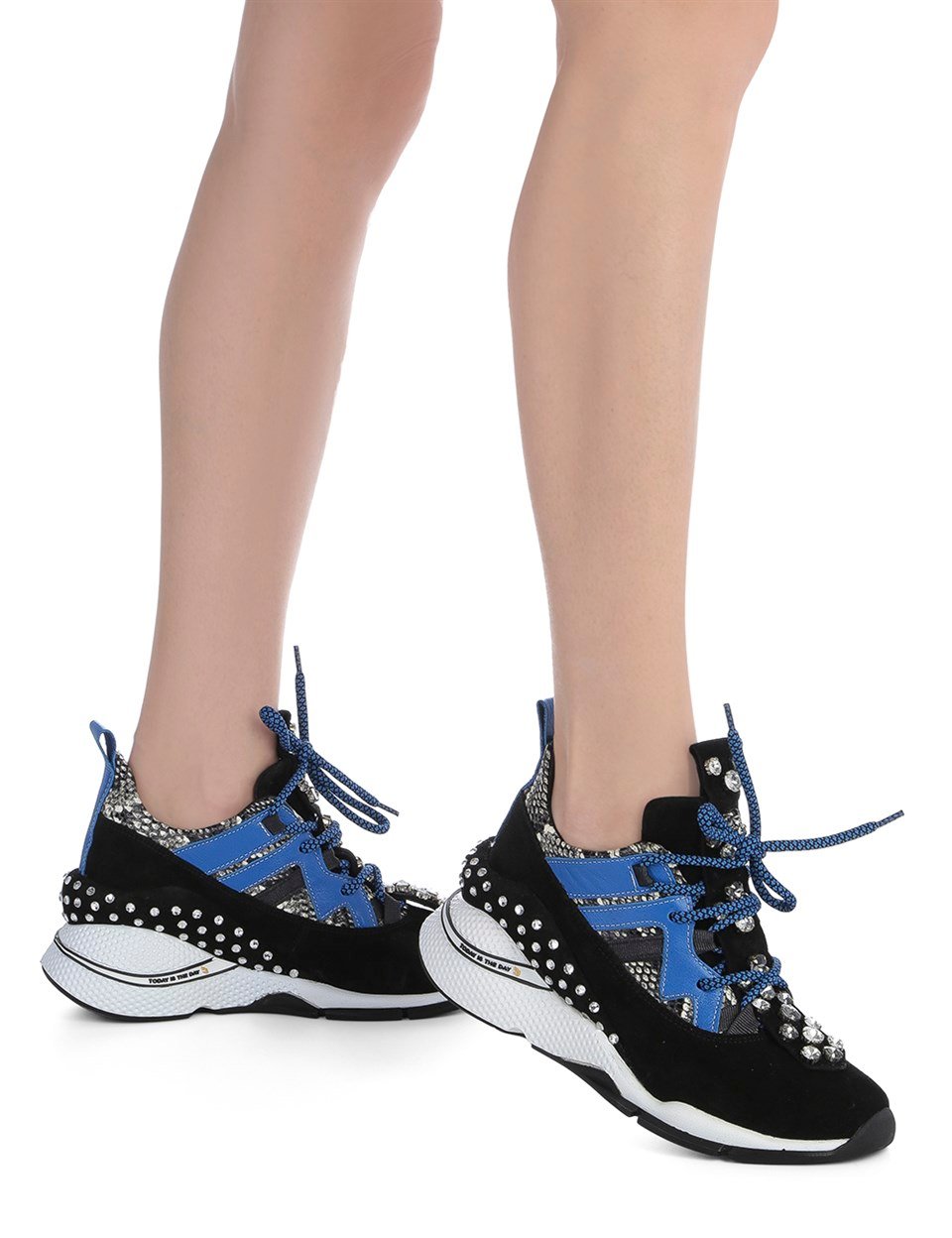 Gerrax Bayan Spor Ayakkabı Siyah Süet - Mavi Deri - İLVİ