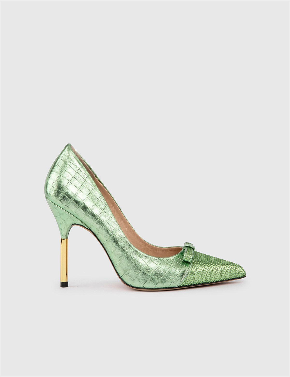 Green leather high heels cheap