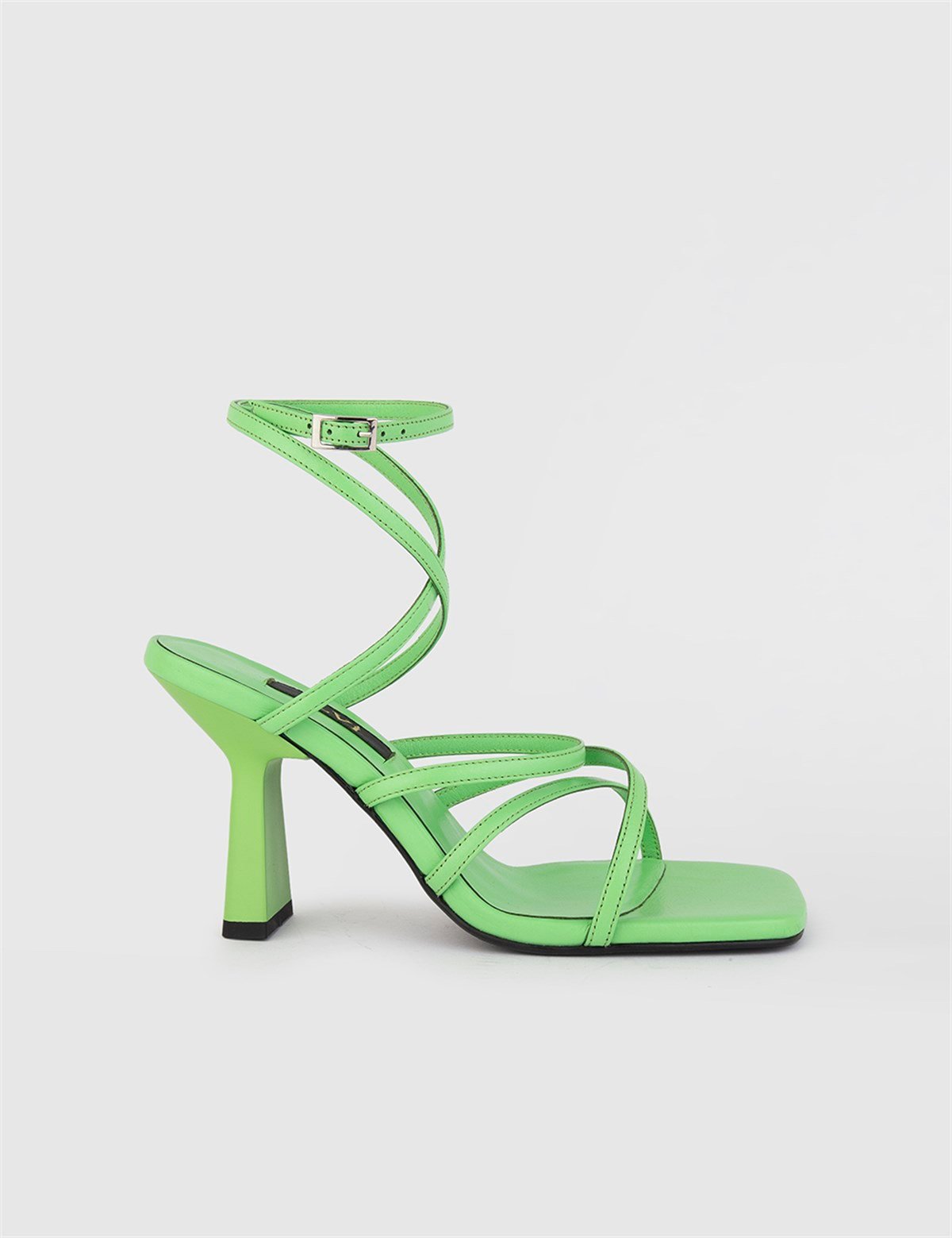 Janika Hakiki Deri Kadın Yeşil Topuklu Sandalet - iLVi