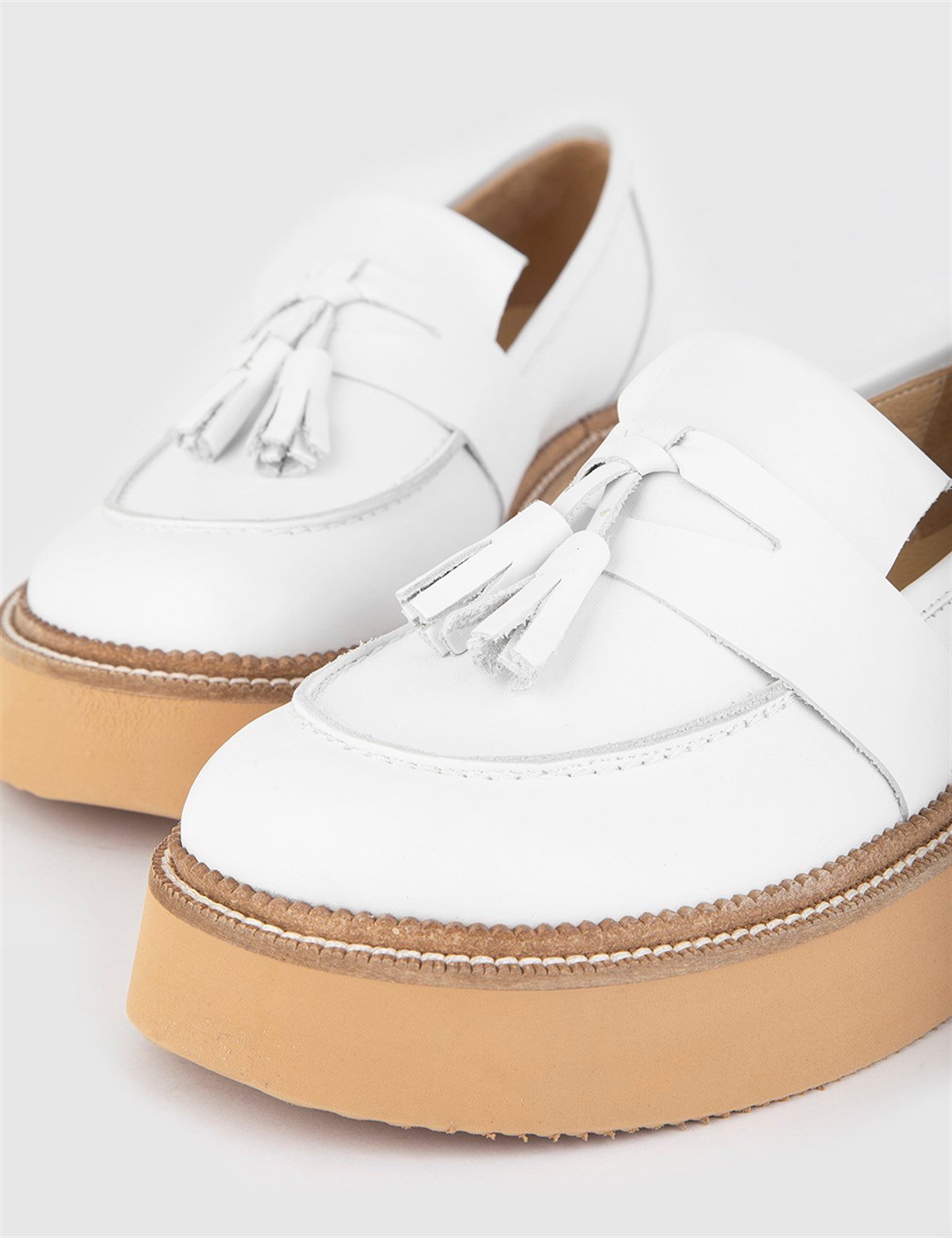 Lieksa Hakiki Deri Kadın Beyaz Loafer Ayakkabı - iLVi