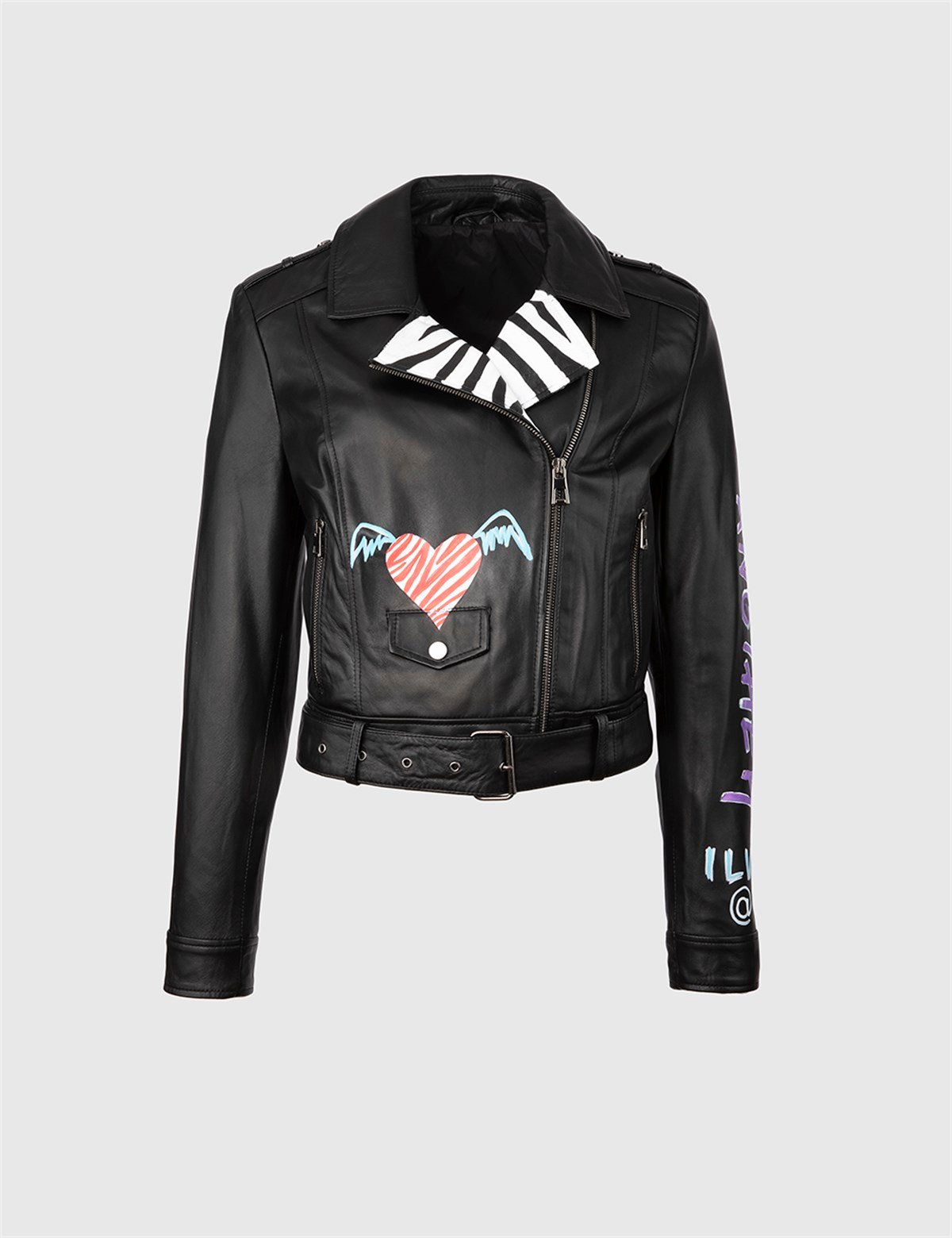 Lis Black Women's Leather Biker Jacket - İLVİ