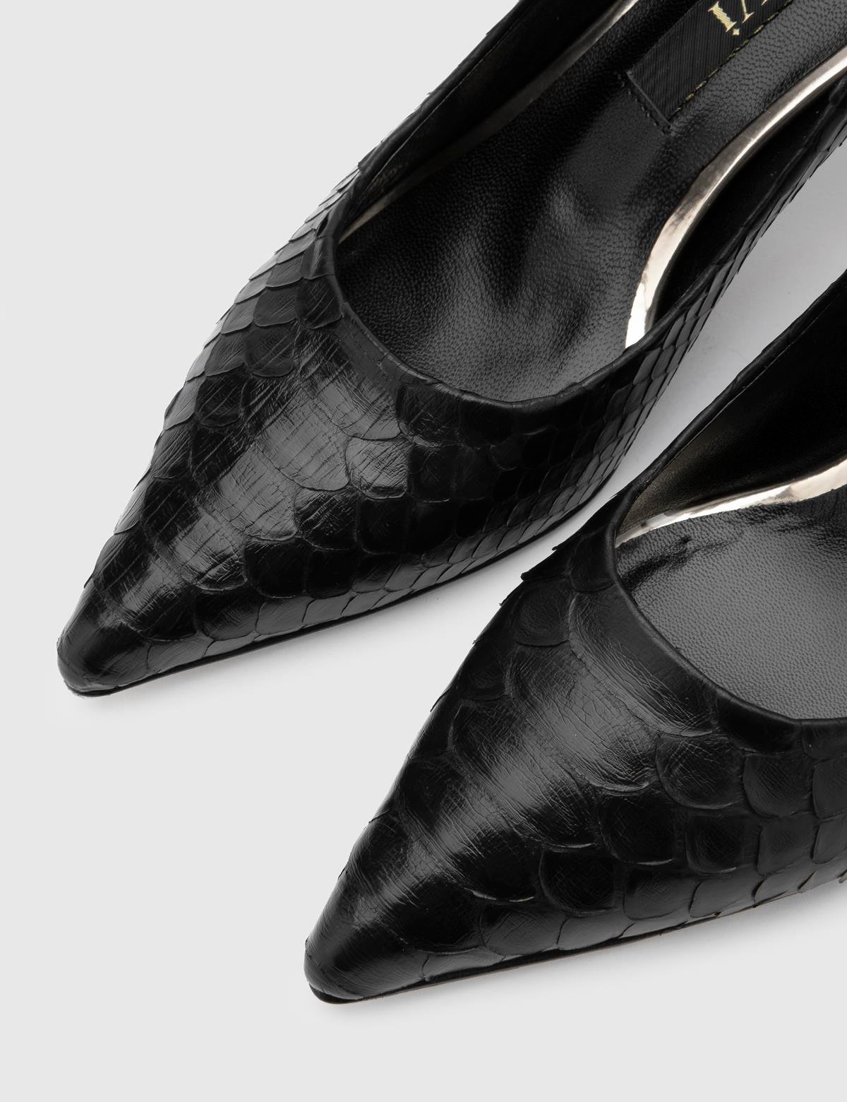 Sarh Hakiki Yılan Deri Kadın Siyah Topuklu Ayakkabı - iLVi