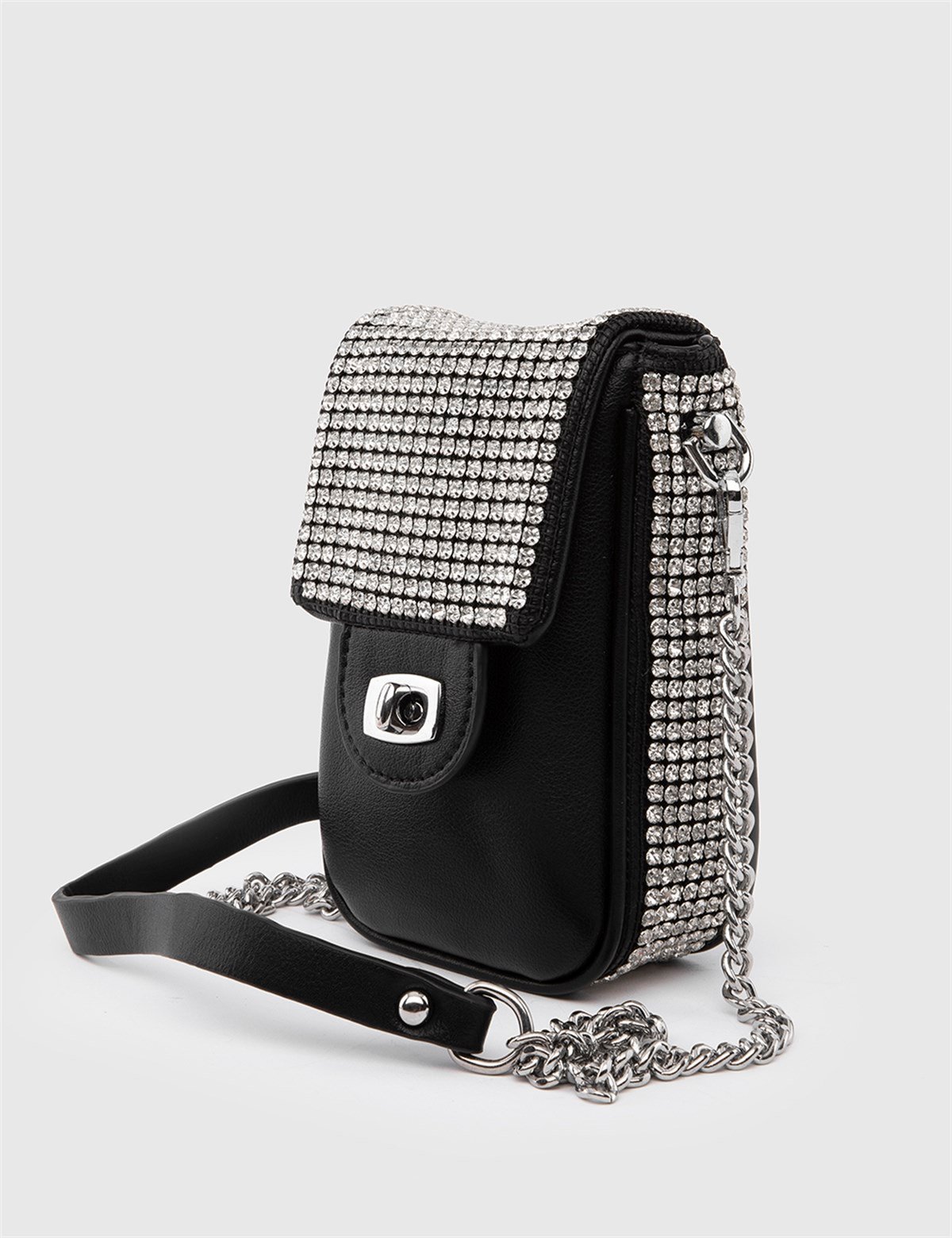 Shona Black Women's Shoulder Bag with Stones - İLVİ